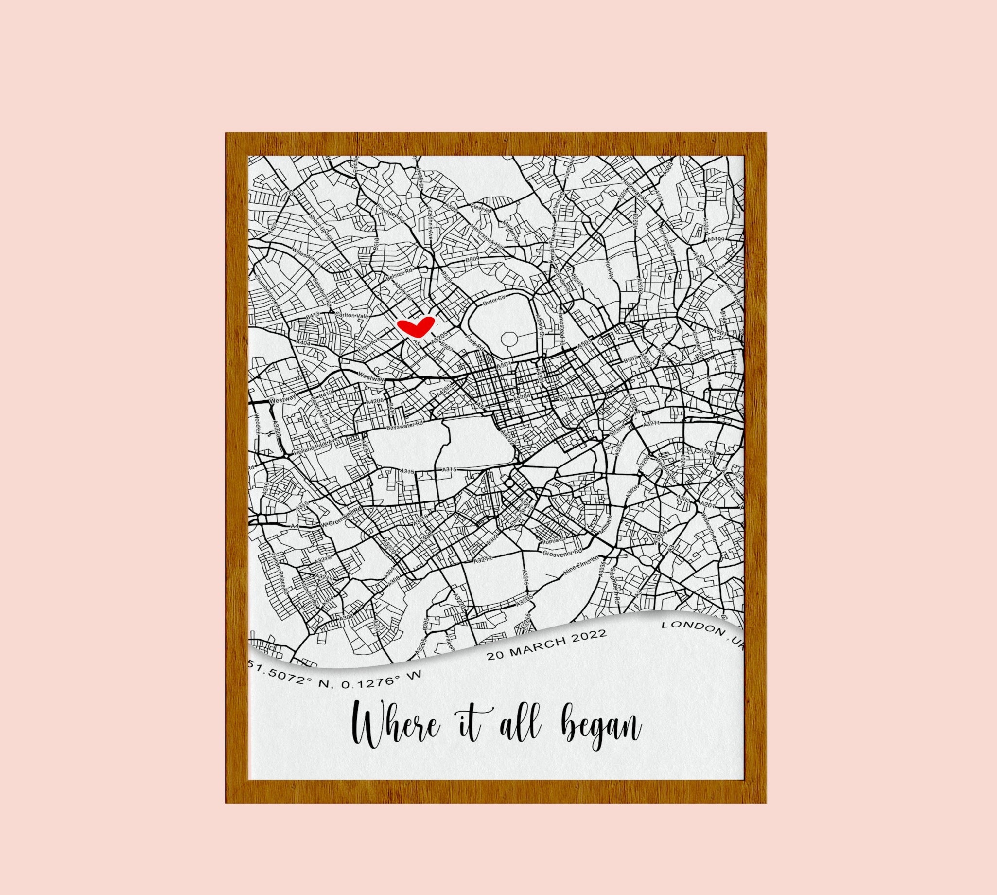 Personalized 'Where It All Began' Map – Custom First Date or Engagement Location Print, Unique Anniversary Gift