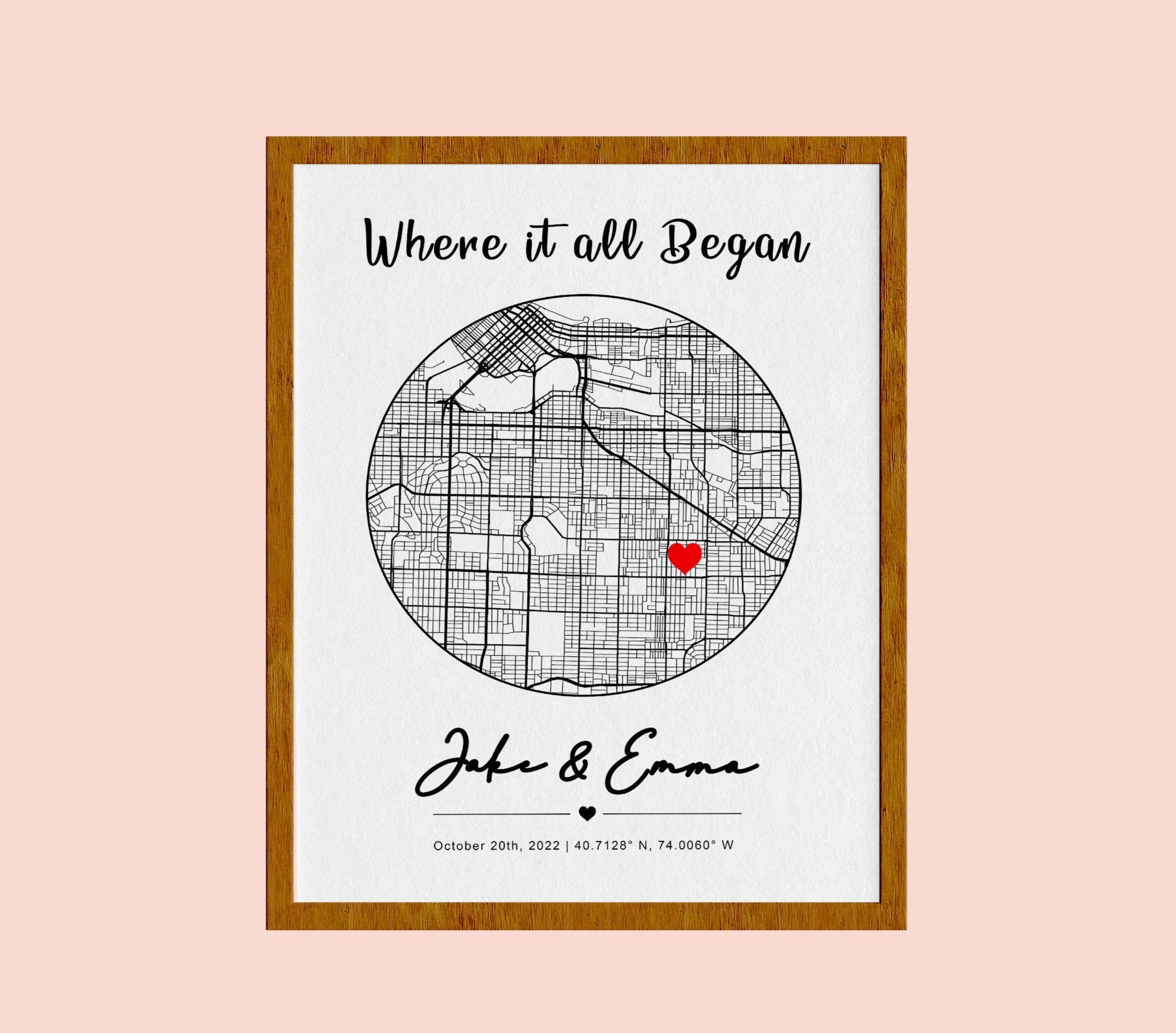 Anniversary Gifts, Where it all began, Where We Met Map, Custom Map Print, Birthday Gift