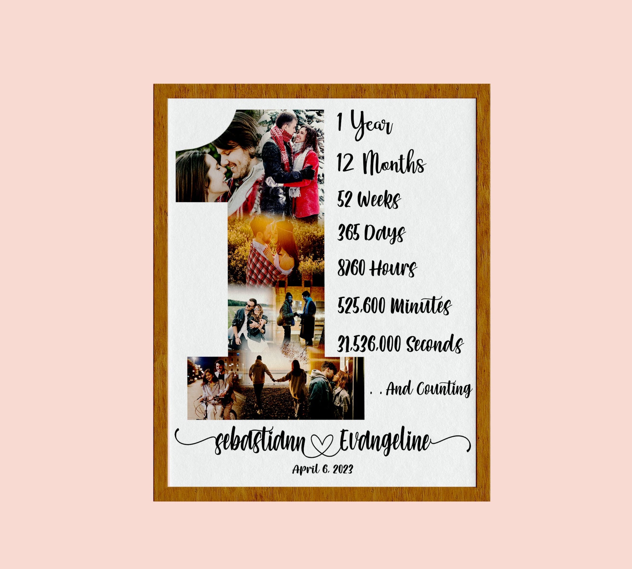 One Year Anniversary Gift, Personalized Couple Photo Art, Custom First Year Print, Romantic Gift for Him or Her