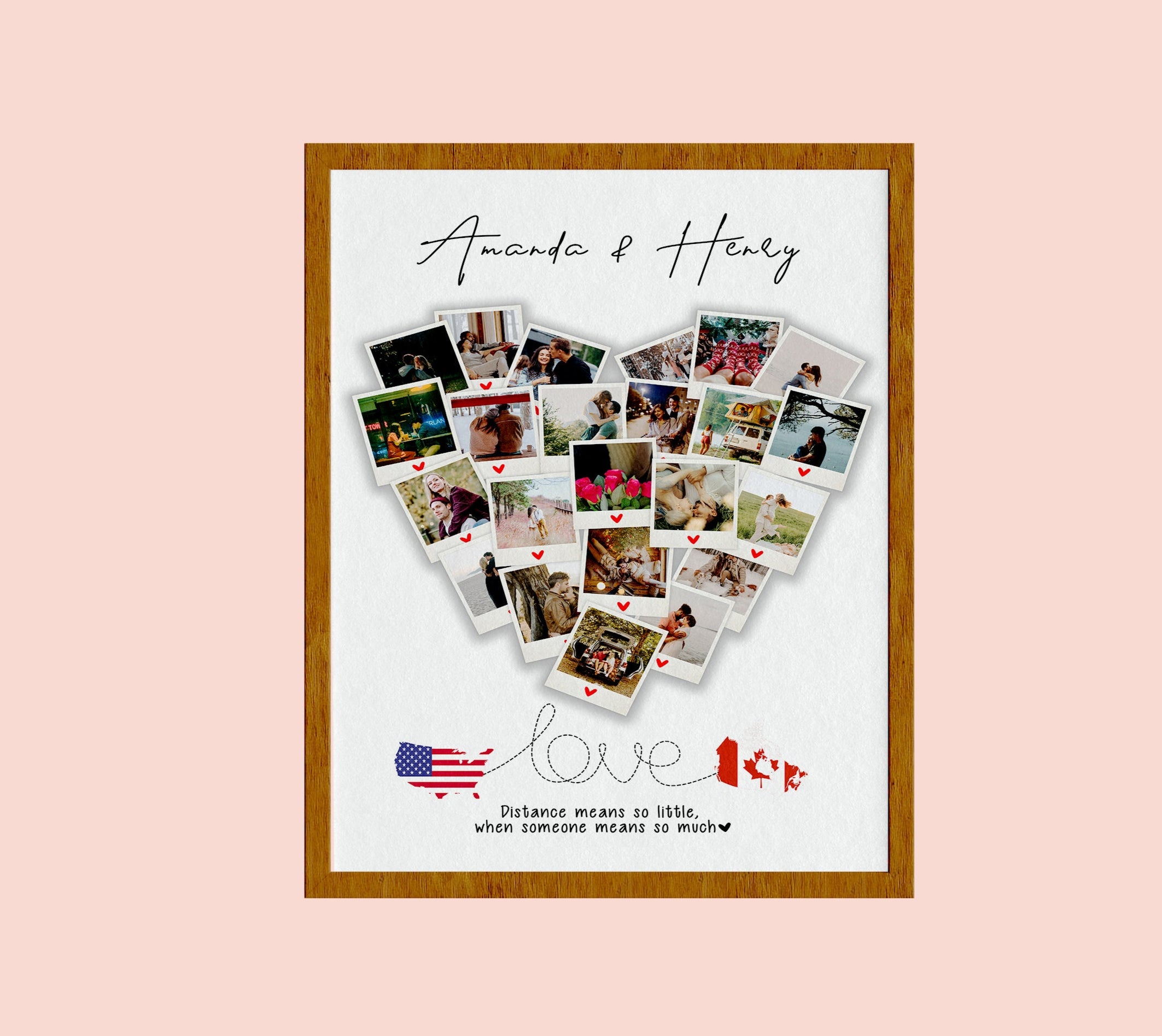 Heart Shaped Polaroid Map Art, Couple Photo Collage, Two Location Love Map, Personalized Anniversary Gift