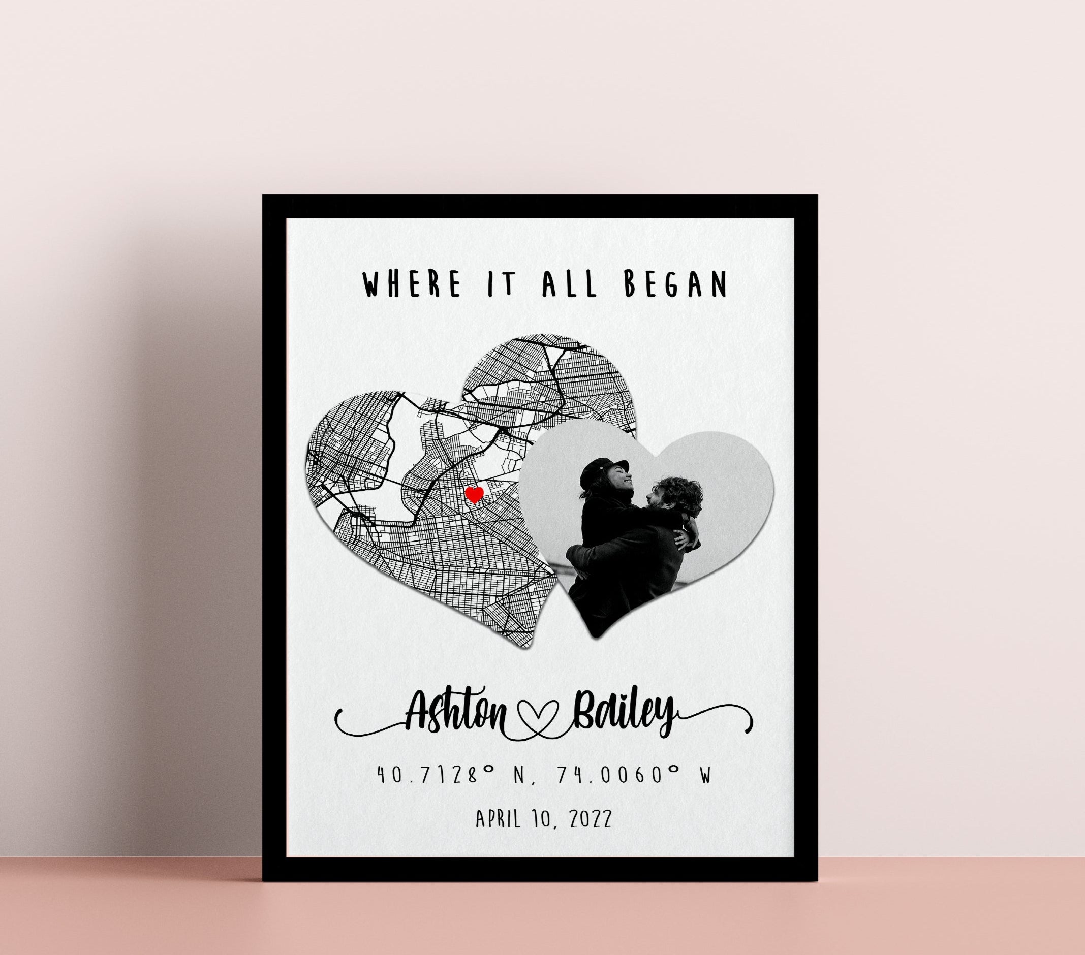 Where We Met Map/ Where it all began/ Couple Map/ Personalized Map/ Custom Map/ Anniversary Gift