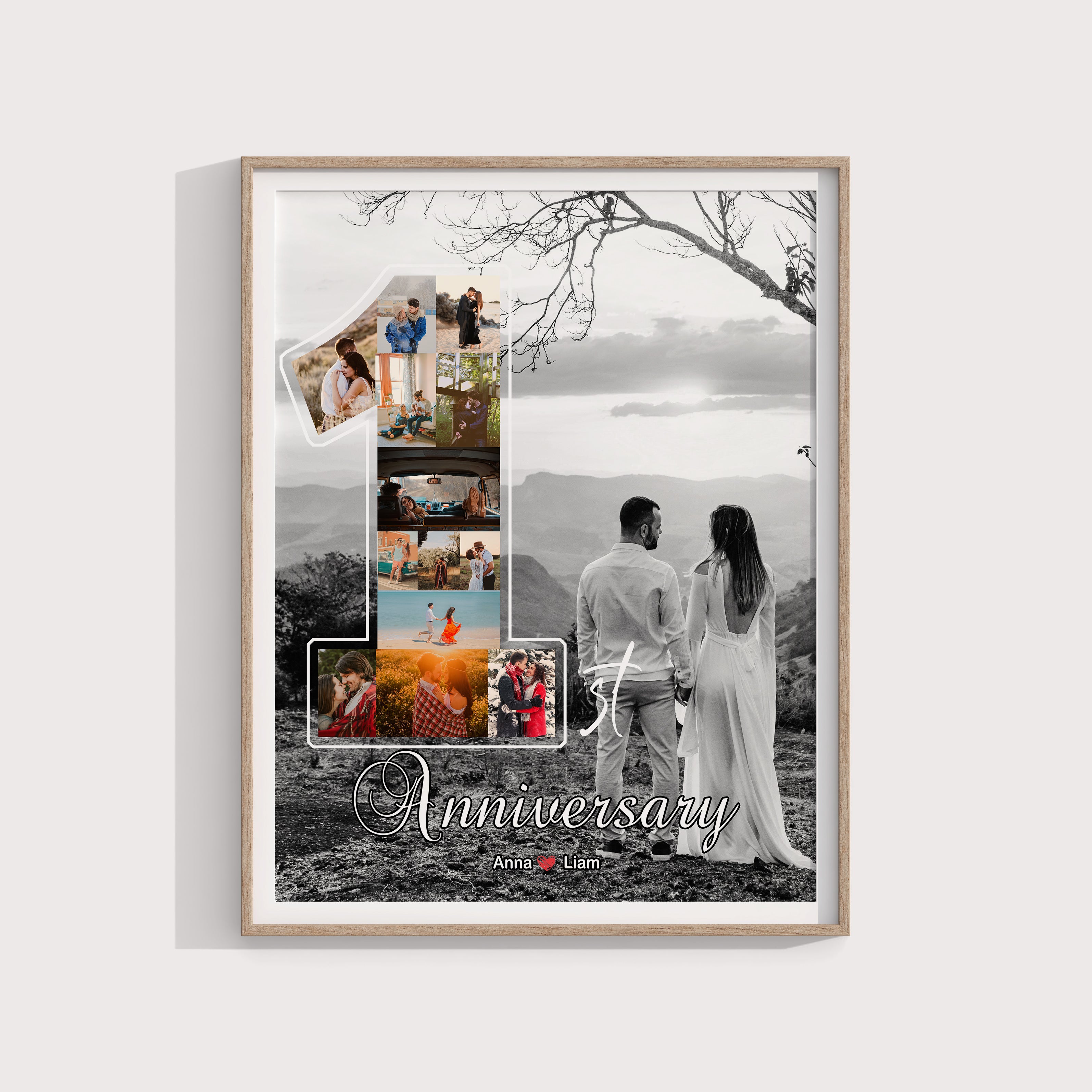1st Anniversary Custom Photo Collage, 1 Year Wedding Gift for Husband, One Year Anniversary Gift for Boyfriend, First Anniversary Gift