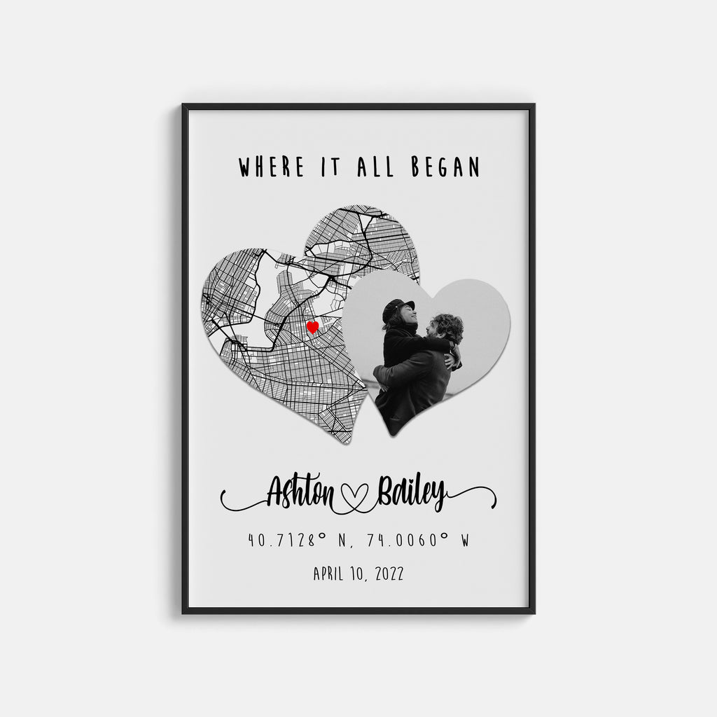 Where We Met Map/ Where it all began/ Couple Map/ Personalized Map/ Custom Map/ Anniversary Gift