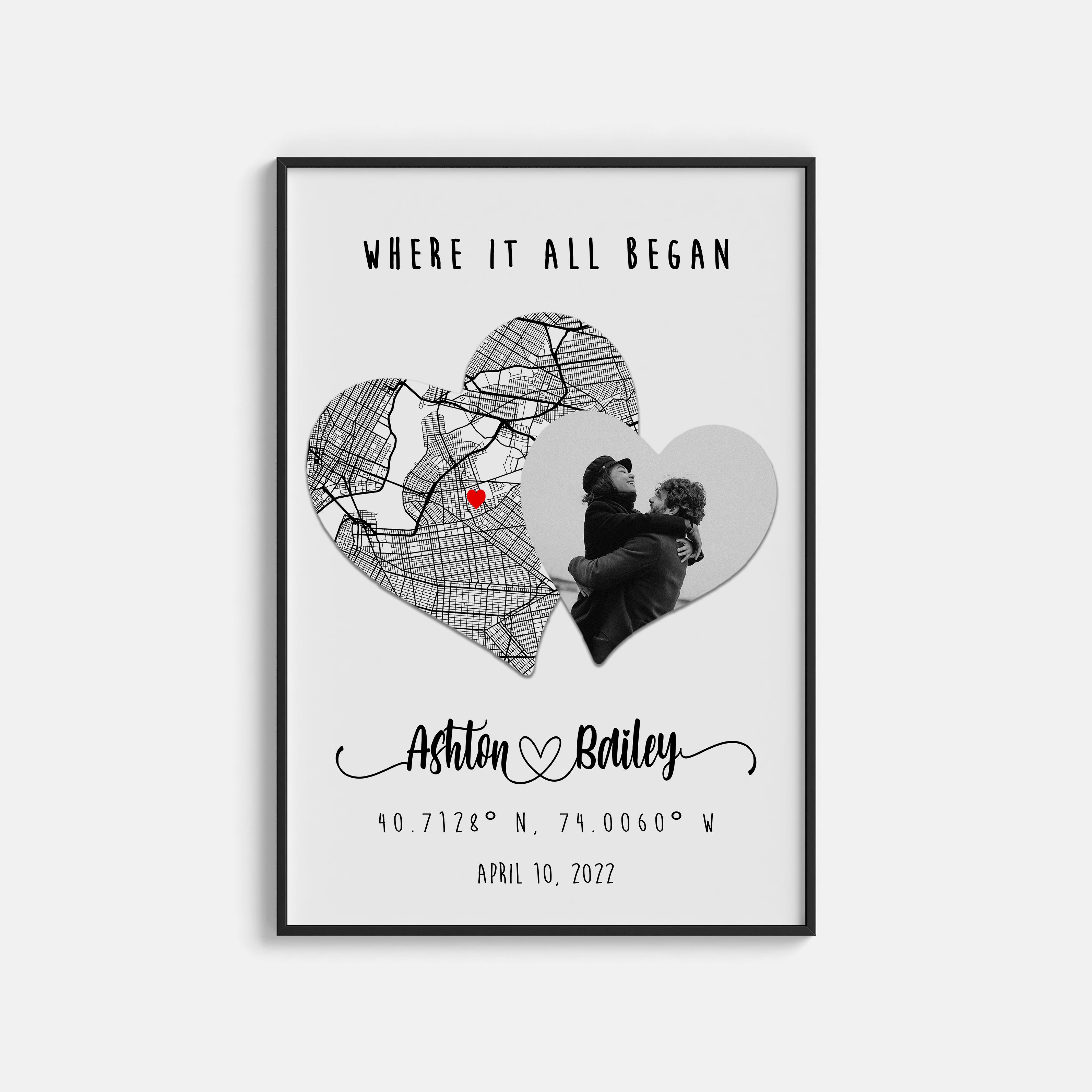 Where We Met Map/ Where it all began/ Couple Map/ Personalized Map/ Custom Map/ Anniversary Gift