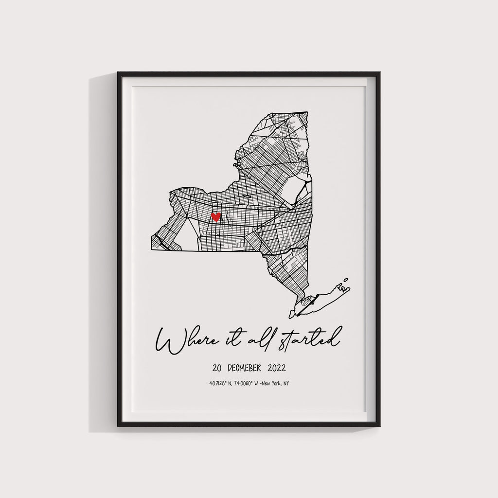 Where It All Began Custom Map Print | Our First Date Map | Wedding Anniversary Gift | Where We Met