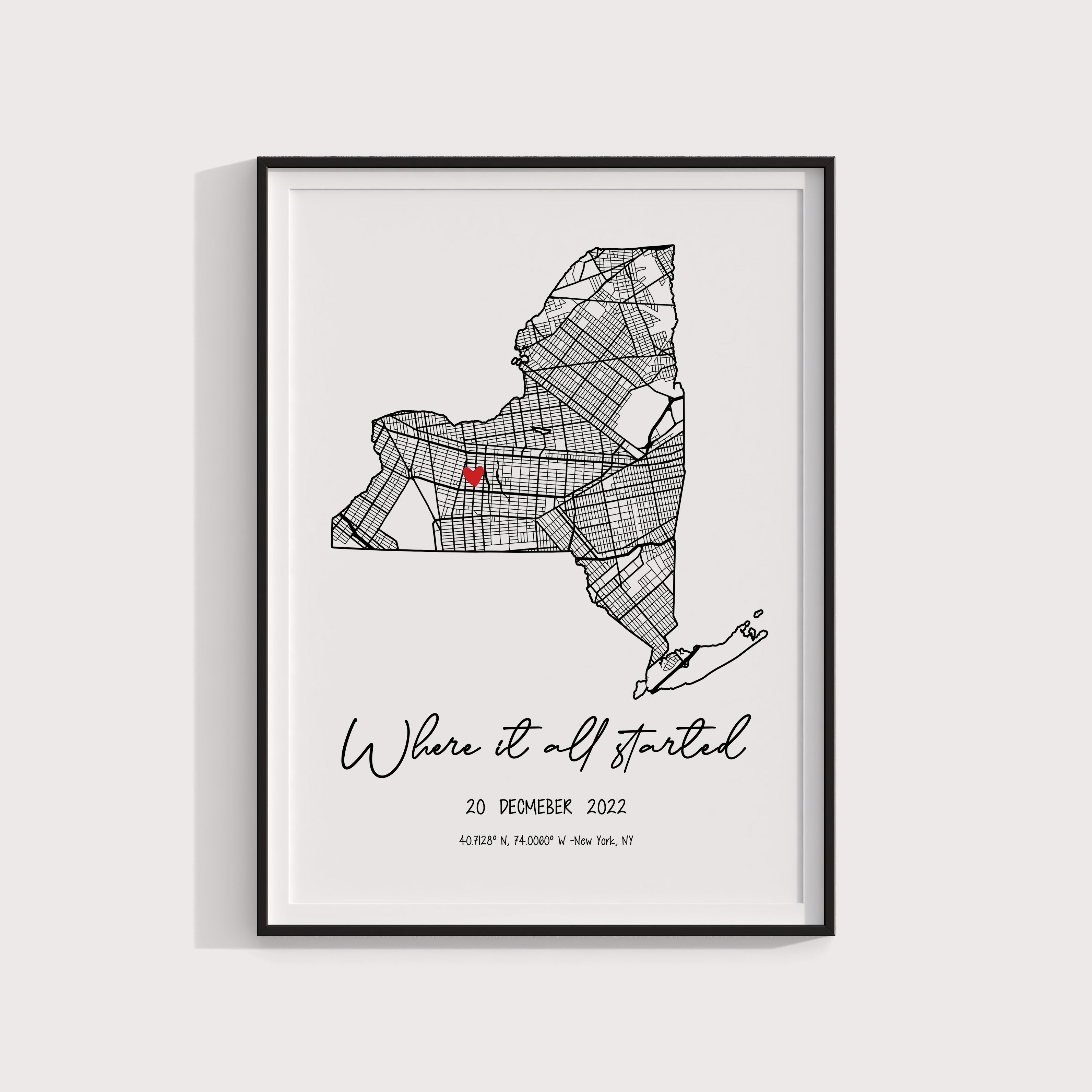 Where It All Began Custom Map Print | Our First Date Map | Wedding Anniversary Gift | Where We Met