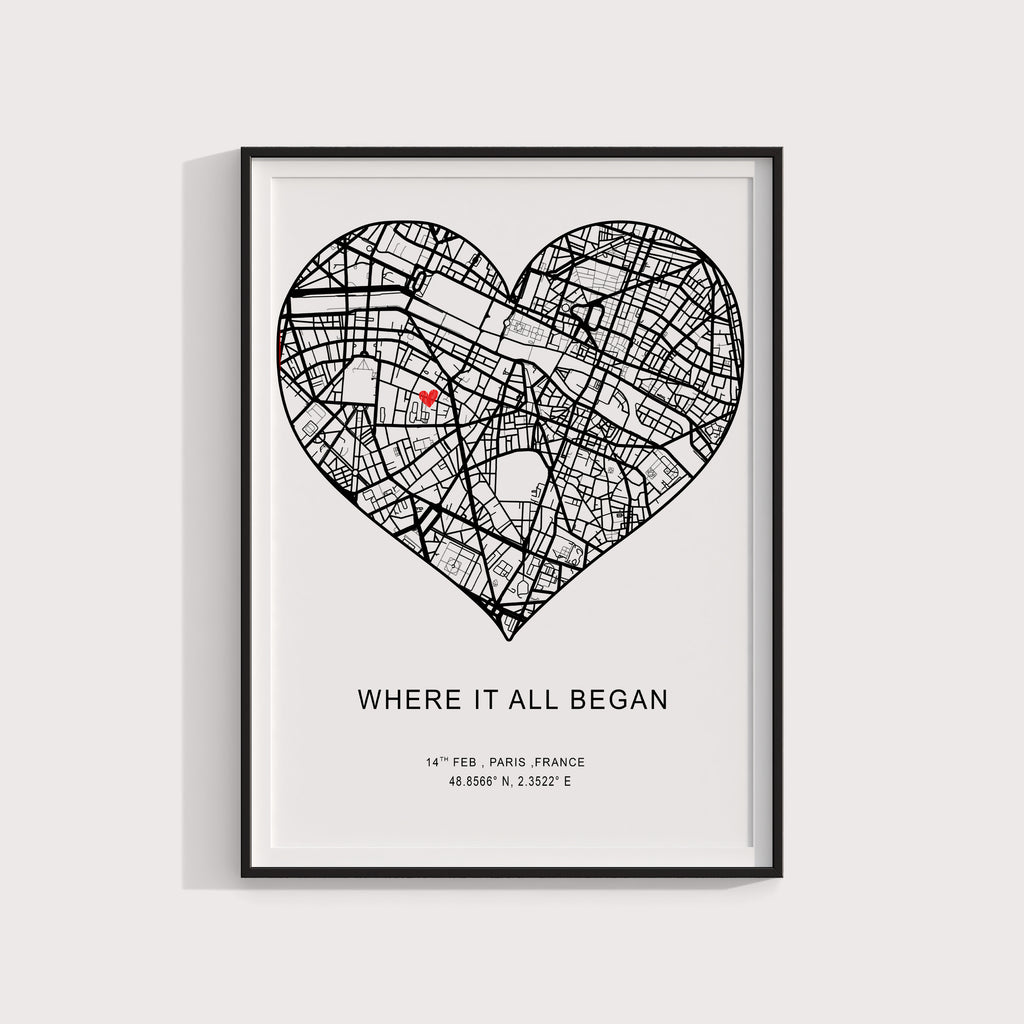 Anniversary Gifts, Where it all began, Where We Met Map, Custom Map Print, Birthday Gifts for her