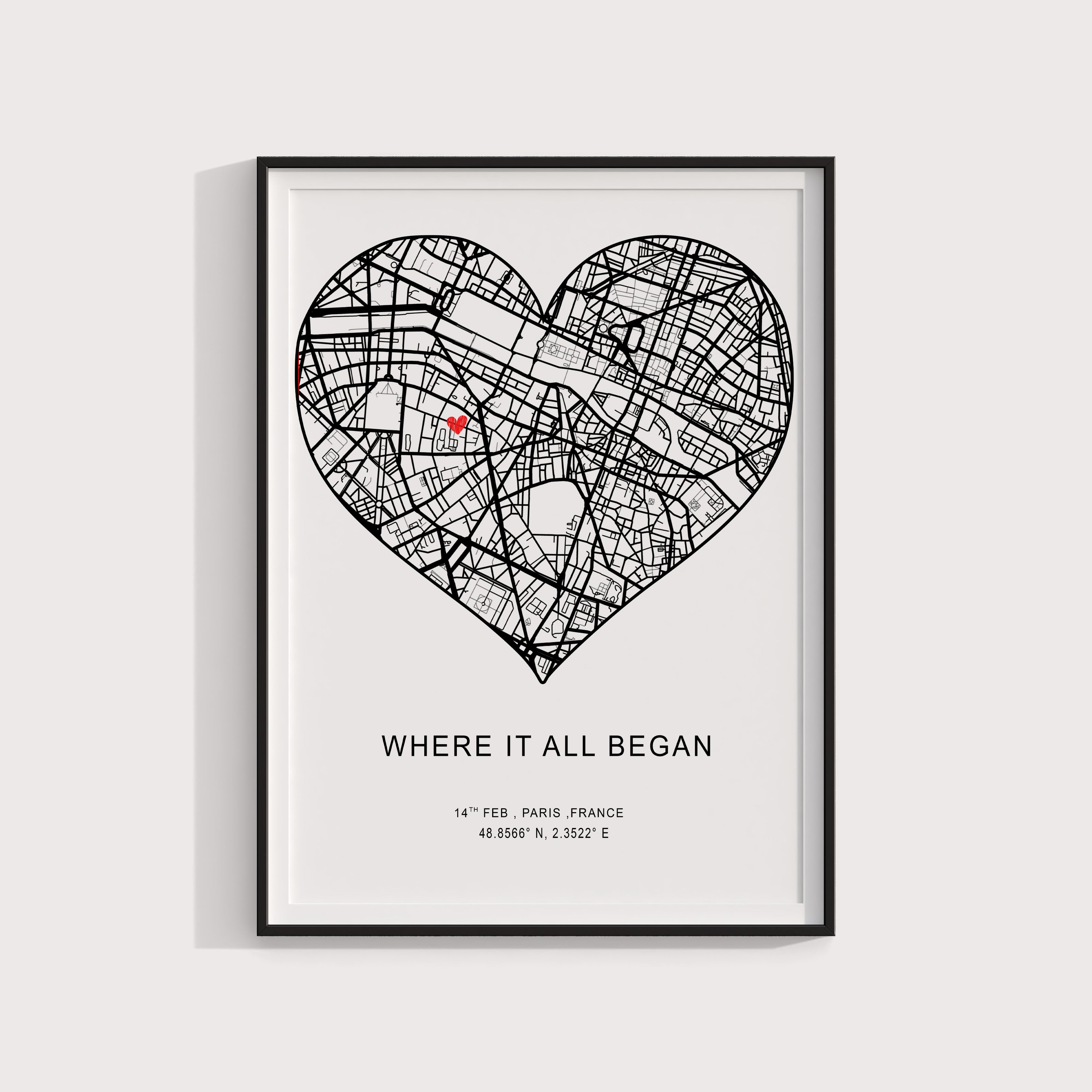 Anniversary Gifts, Where it all began, Where We Met Map, Custom Map Print, Birthday Gifts for her