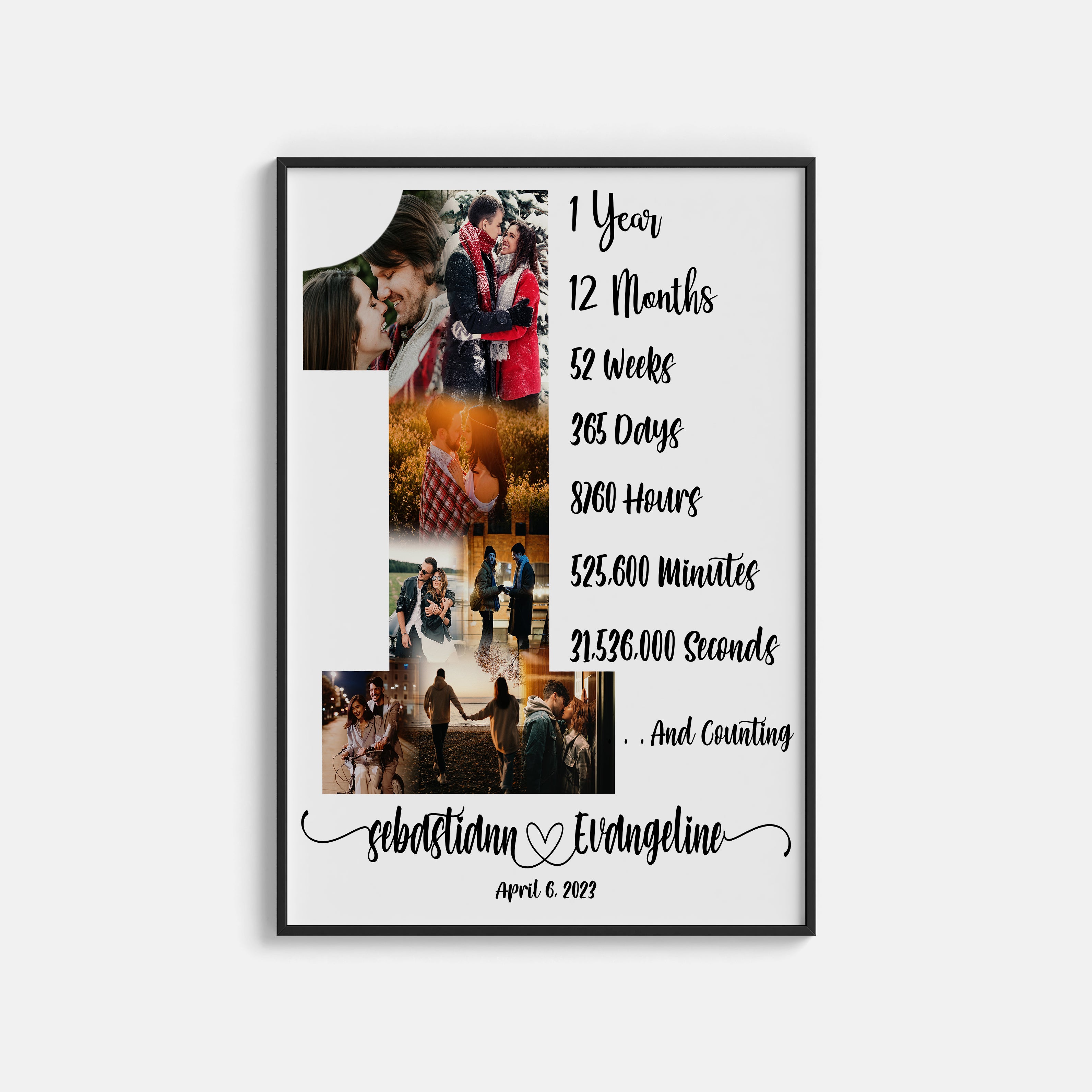 One Year Anniversary Gift, Personalized Couple Photo Art, Custom First Year Print, Romantic Gift for Him or Her