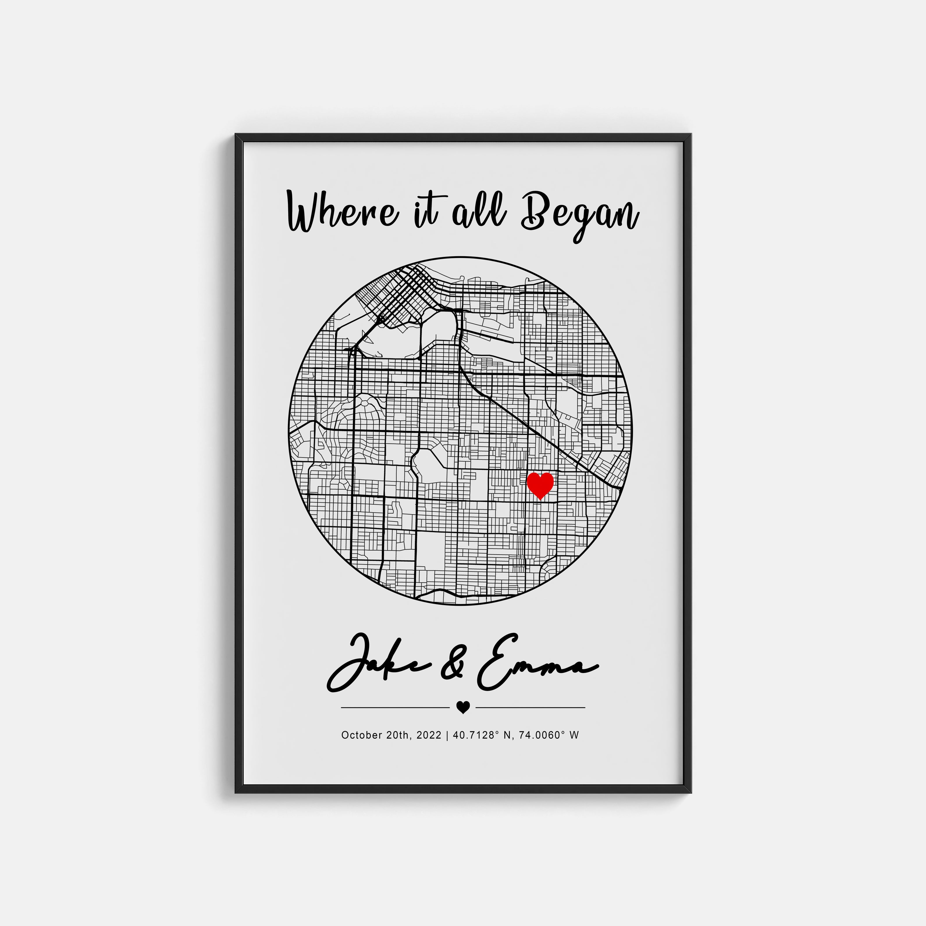 Anniversary Gifts, Where it all began, Where We Met Map, Custom Map Print, Birthday Gift