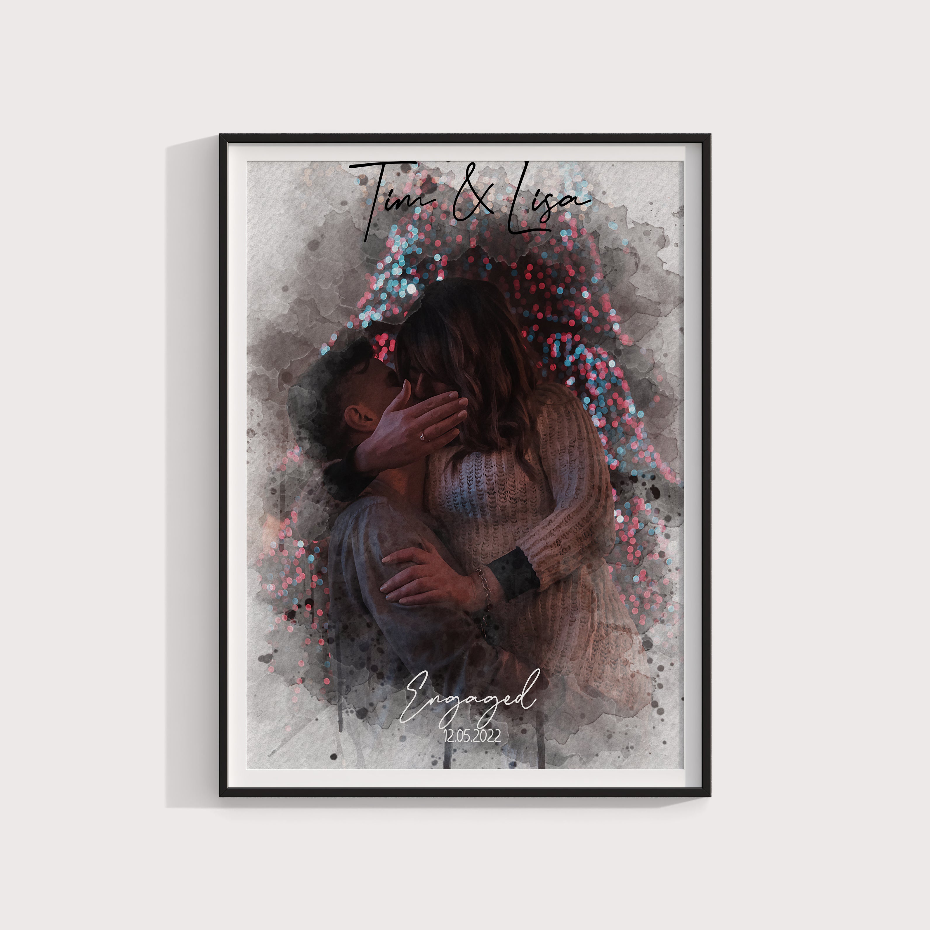 Watercolor Couple Portrait from Photo, Custom Anniversary Gift for Wife, Husband, Parents, Unique Wall Art