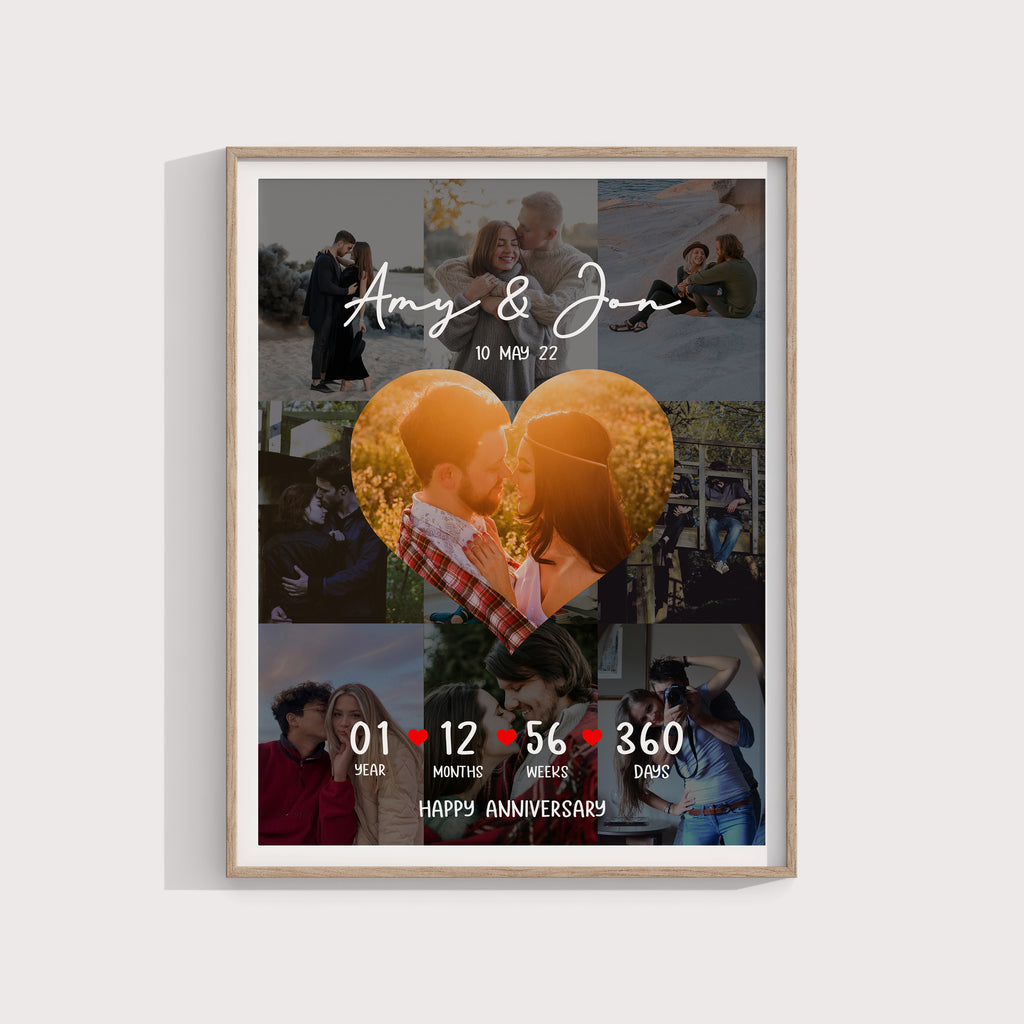 1 Year Anniversary Gift, Heart Photo Collage, First Anniversary Wall Art, Personalized Love Photo Print