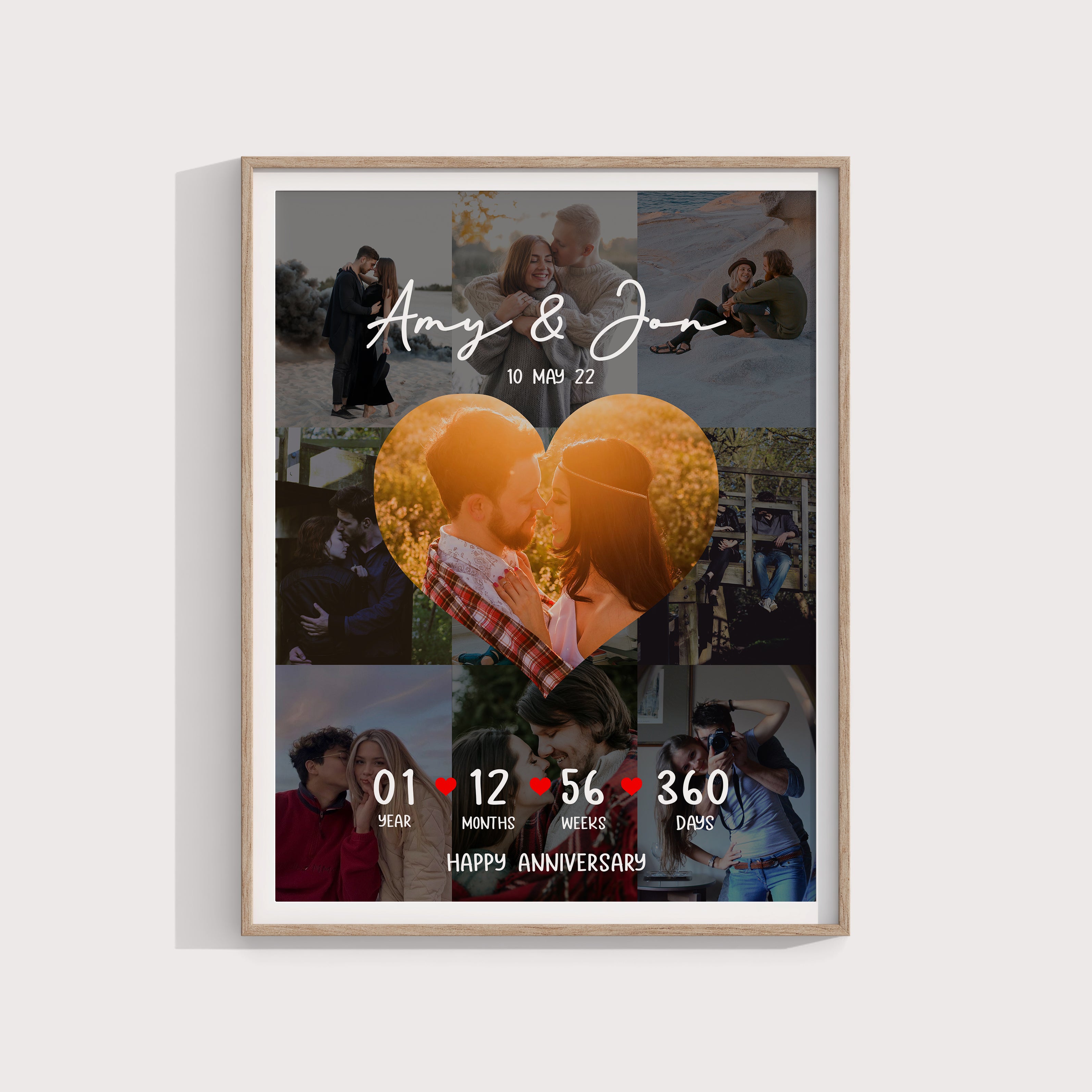 1 Year Anniversary Gift, Heart Photo Collage, First Anniversary Wall Art, Personalized Love Photo Print
