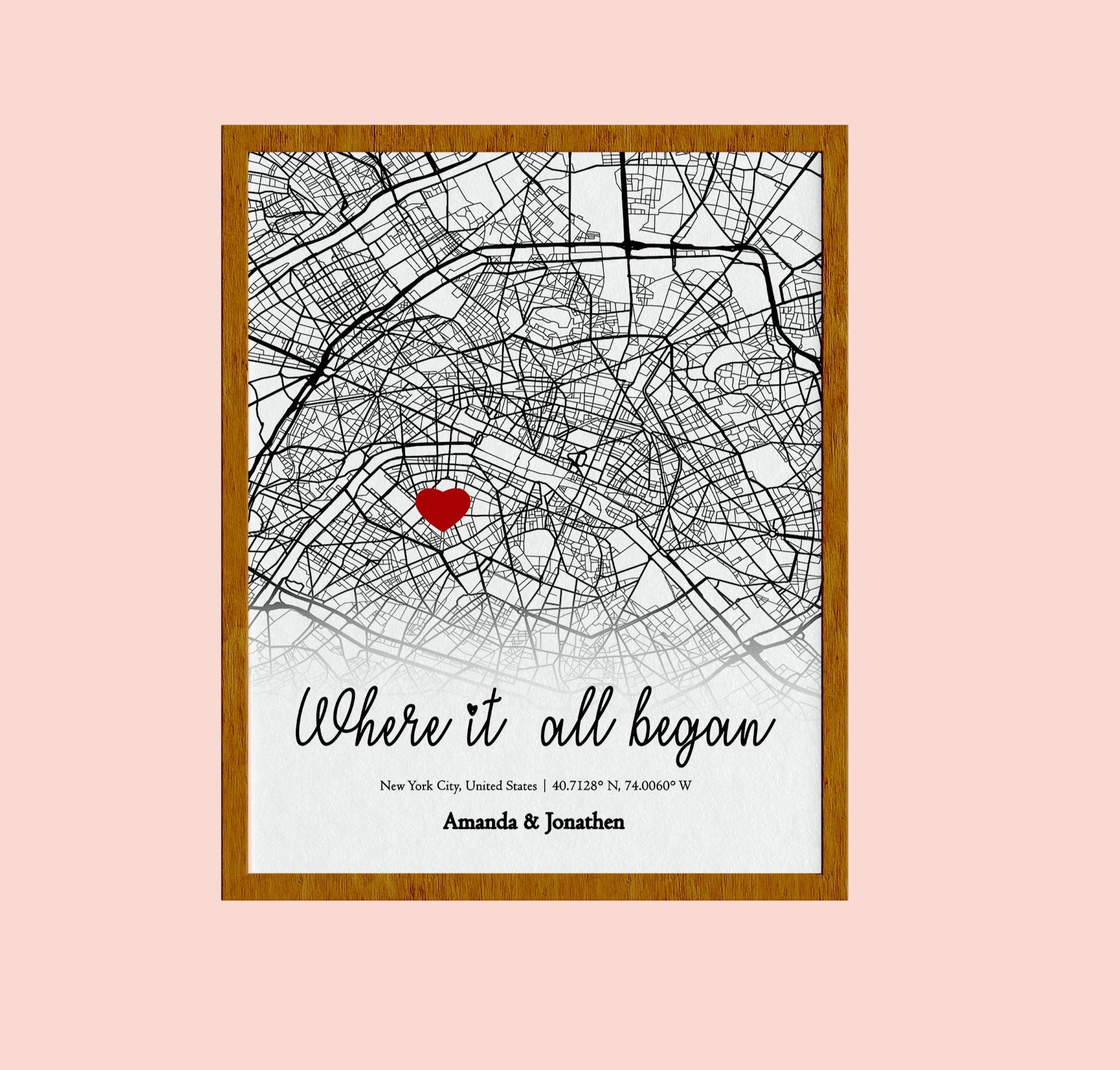 Where We Met Map/ Where it all began/ Couple Map/ Personalized Map Anniversary Gift