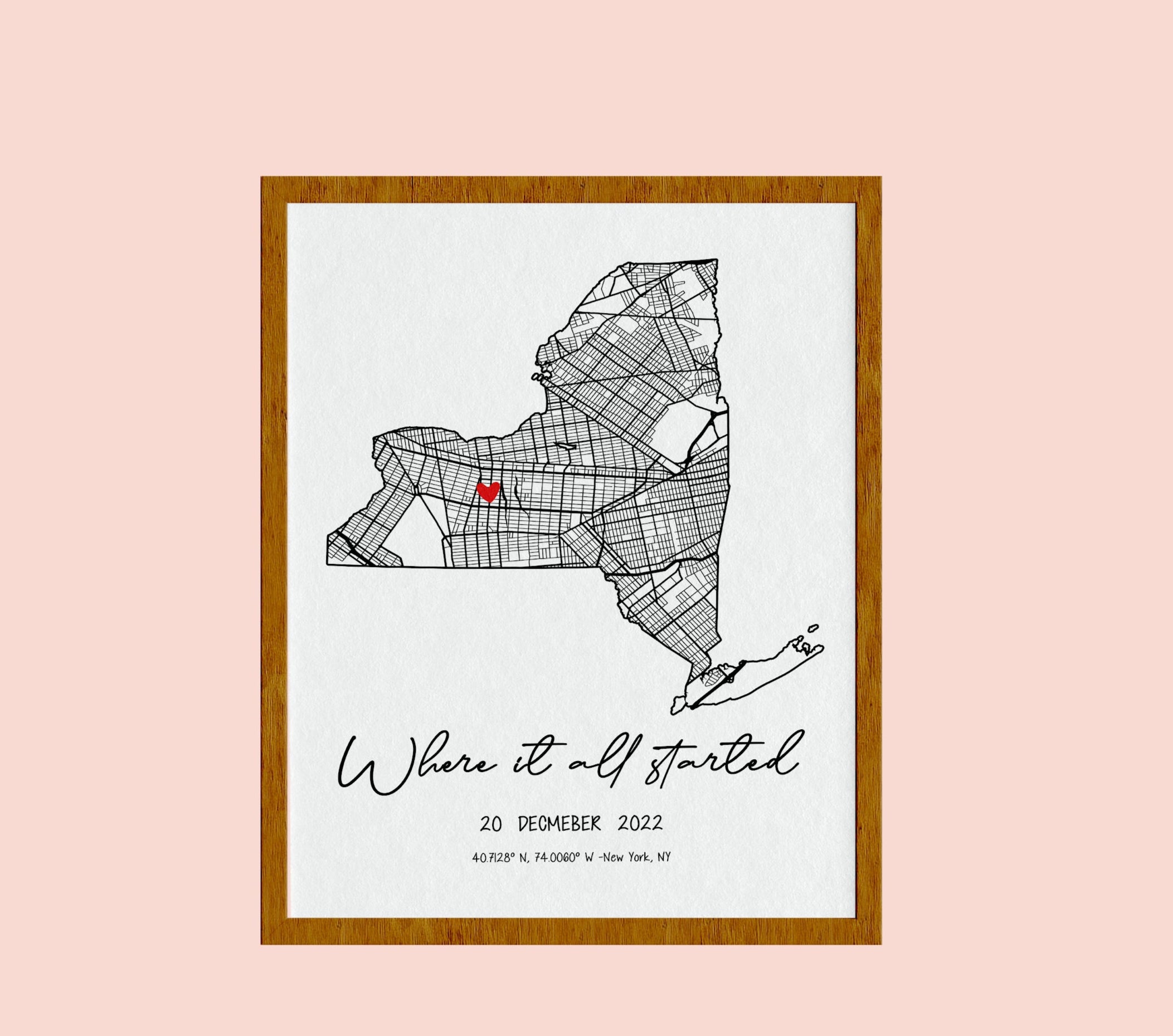 Where It All Began Custom Map Print | Our First Date Map | Wedding Anniversary Gift | Where We Met