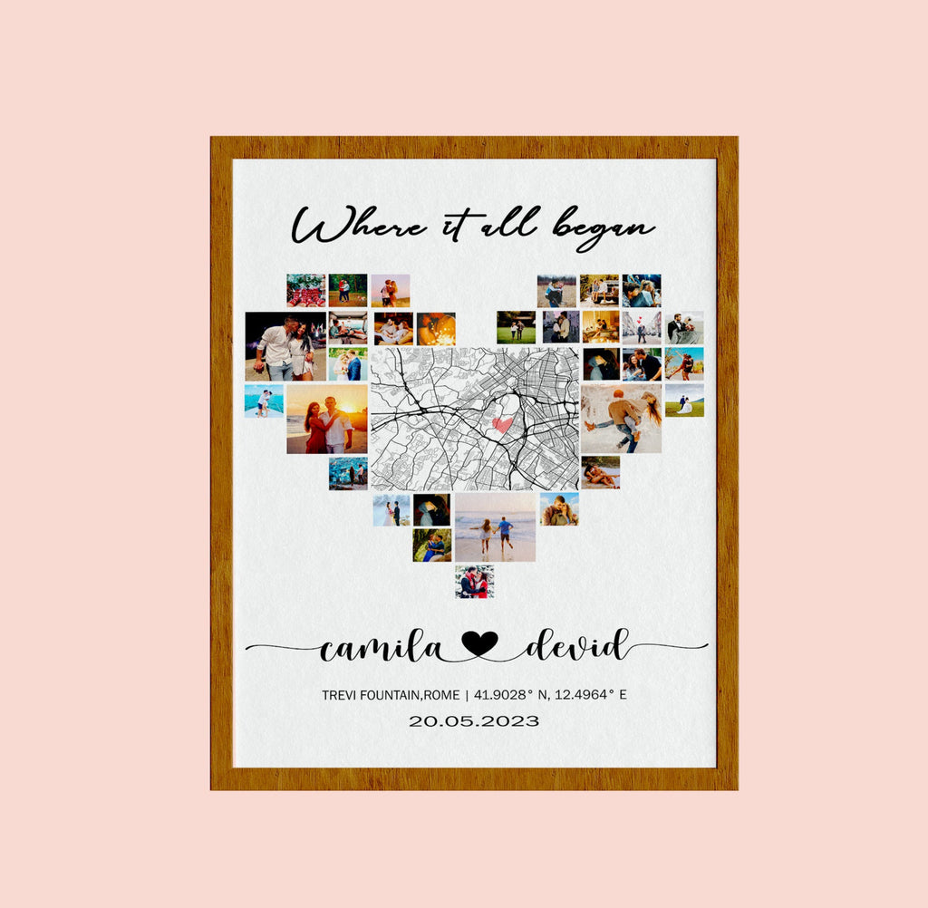 Personalized Heart Shaped Map for Long Distance Relationships, Valentine's Day Gift, 1 Year Anniversary Gift for Boyfriend