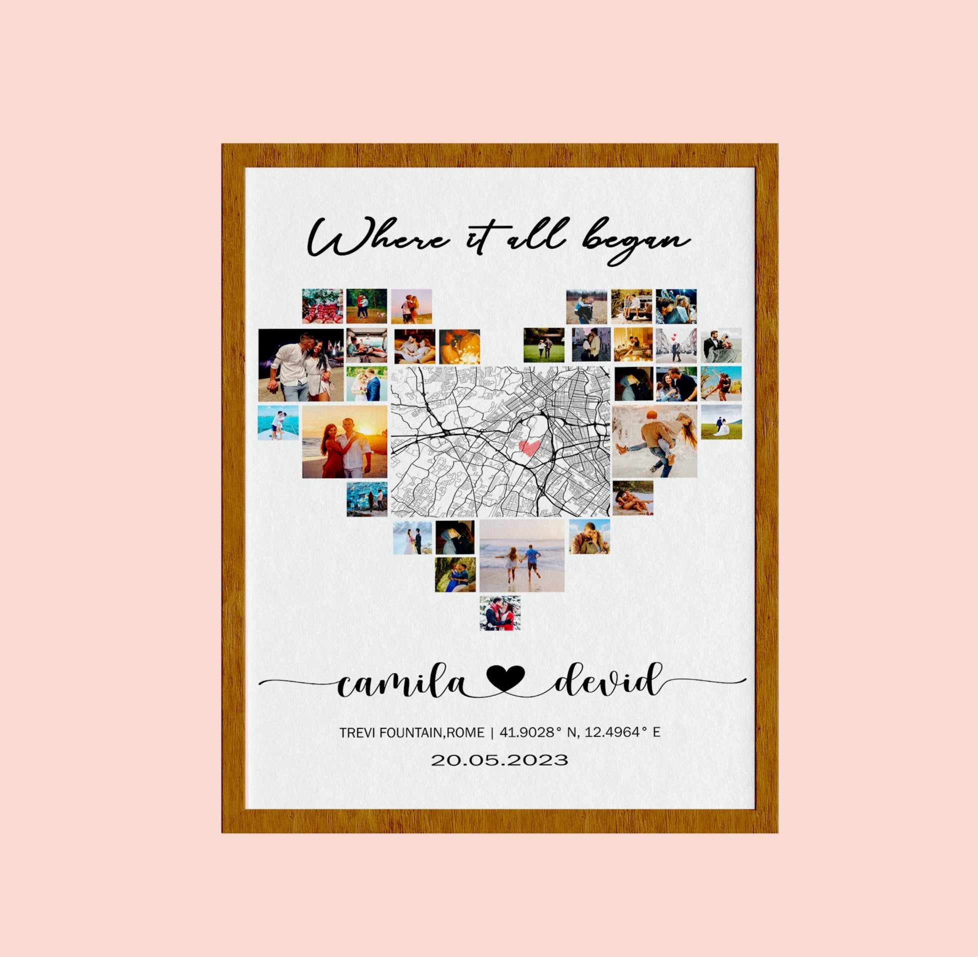 Personalized Heart Shaped Map for Long Distance Relationships, Valentine's Day Gift, 1 Year Anniversary Gift for Boyfriend