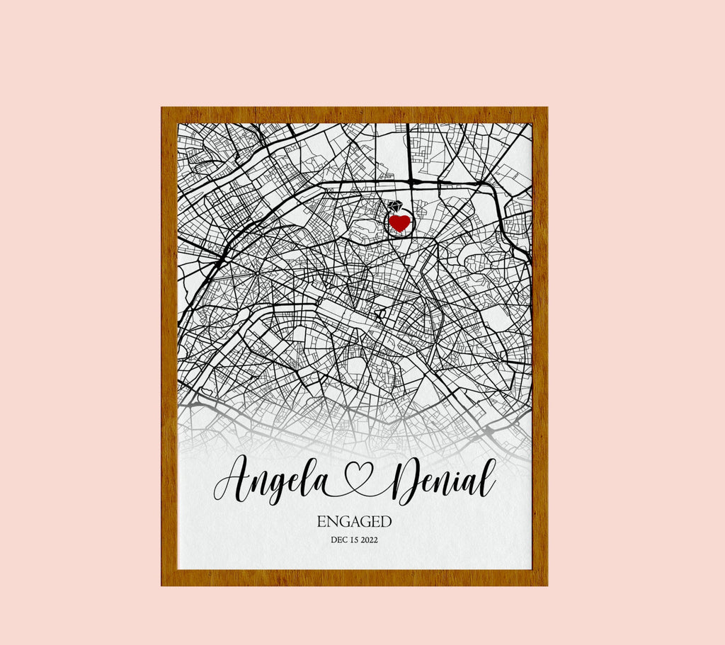 Personalised Engagement Map Present | Gift for Engaged Couple | Just Engaged Special Place Gift