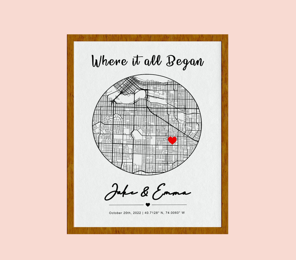 Anniversary Gifts, Where it all began, Where We Met Map, Custom Map Print, Birthday Gift