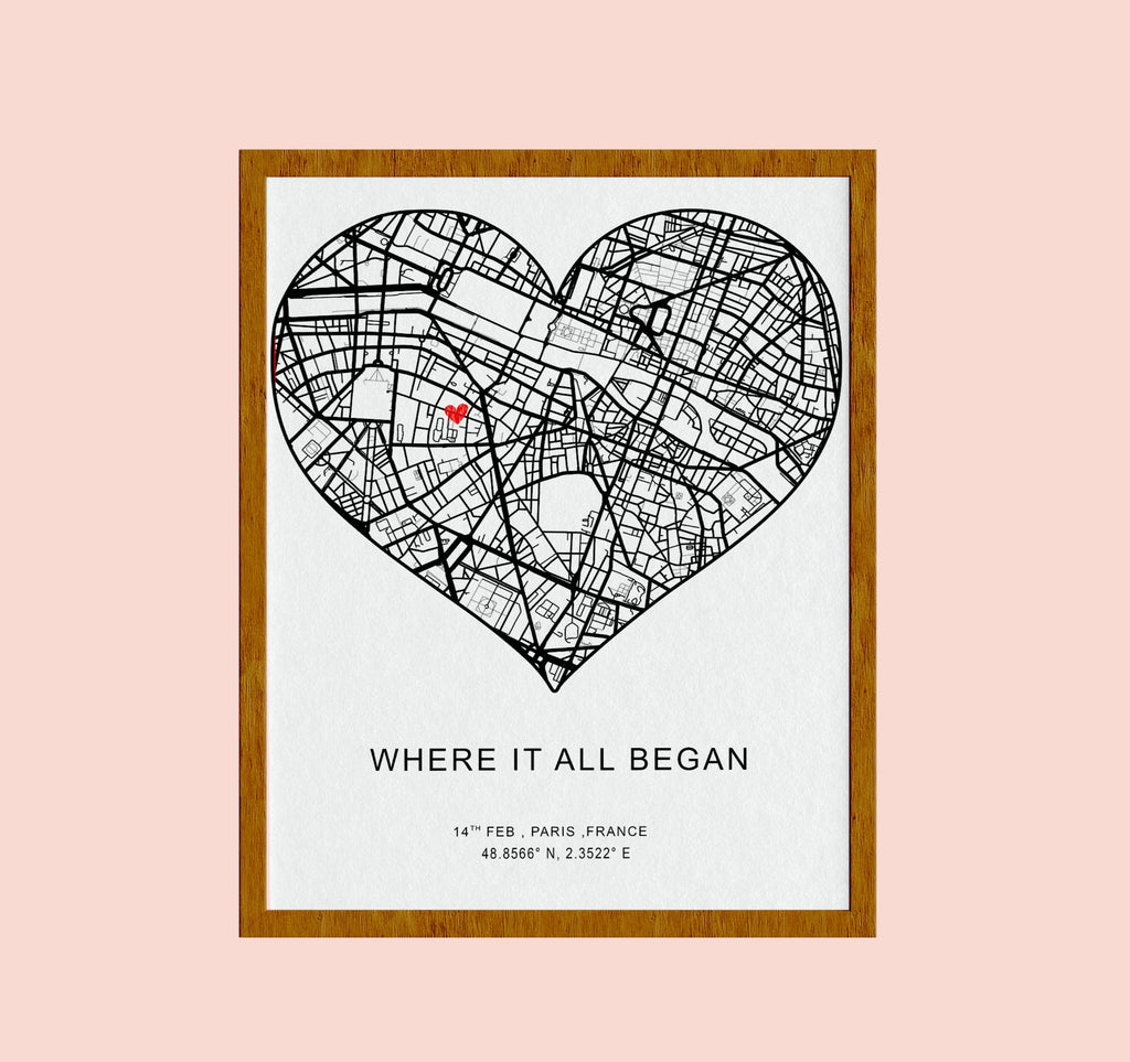 Anniversary Gifts, Where it all began, Where We Met Map, Custom Map Print, Birthday Gifts for her