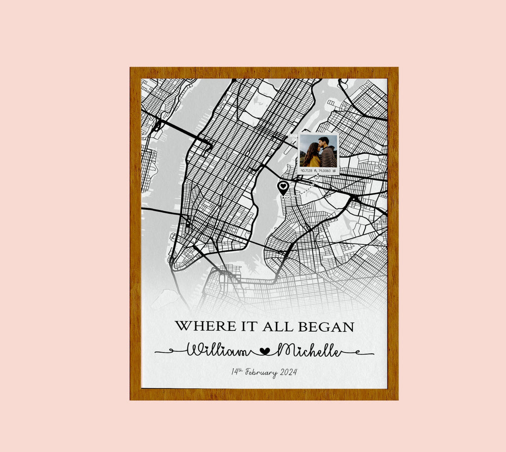 Where It All Began Map Anniversary Gift, First Date Custom Map Print ,Cute Relationship Gift, Personalized Map Print