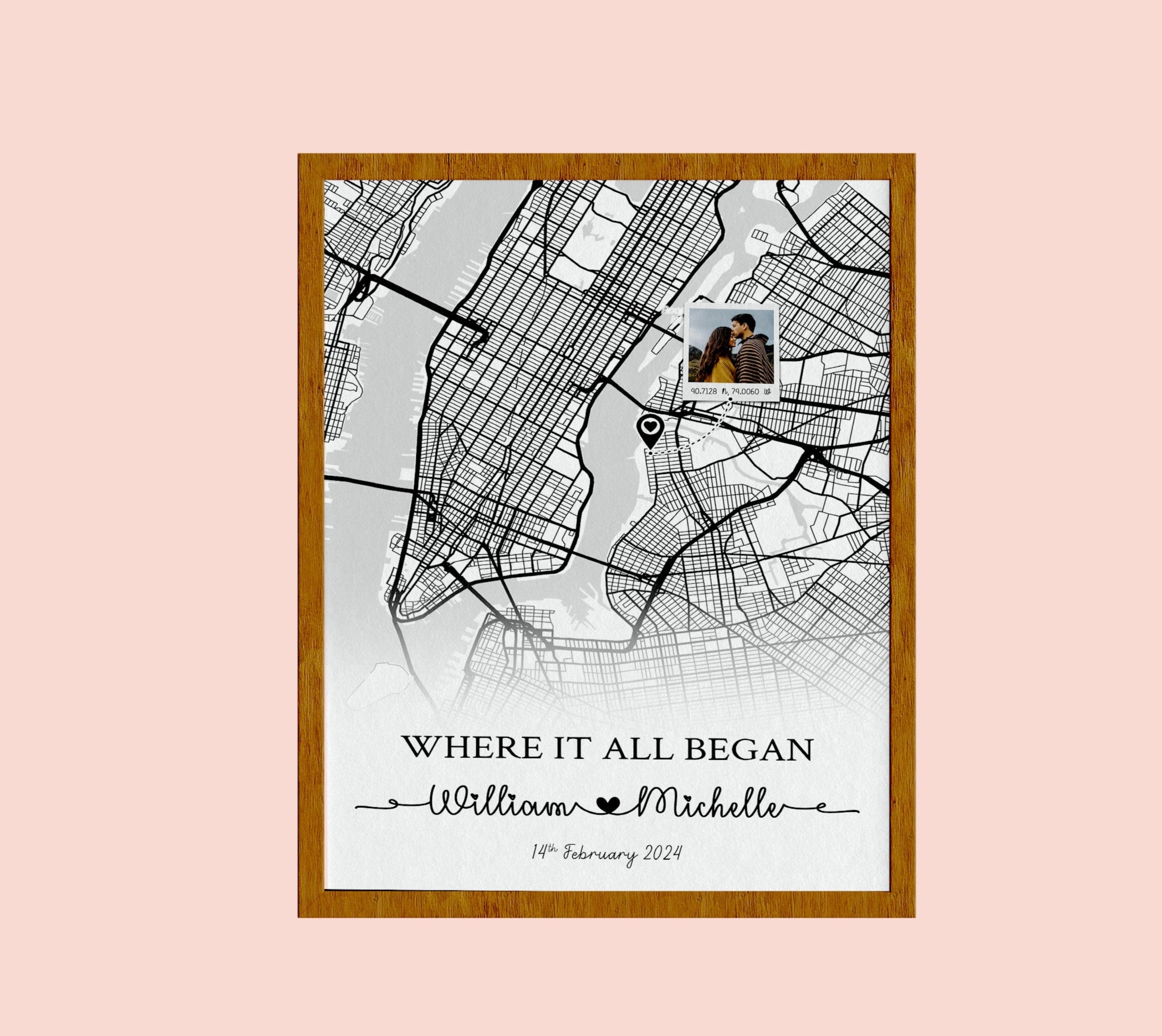 Where It All Began Map Anniversary Gift, First Date Custom Map Print ,Cute Relationship Gift, Personalized Map Print