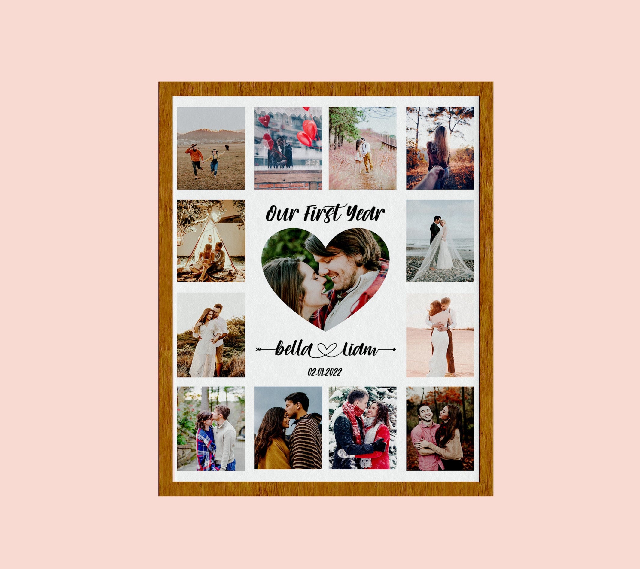 First Anniversary Gift for Him Custom Photo Collage, Personalized 1 year anniversary gift for boyfriend or 1st anniversary gift for husband