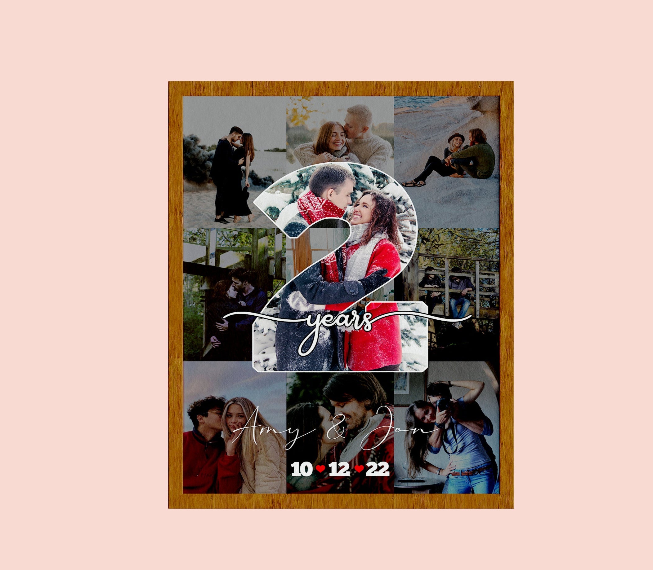 2 Year Anniversary Gift, Second Anniversary Art, Custom Couple Portrait Gift