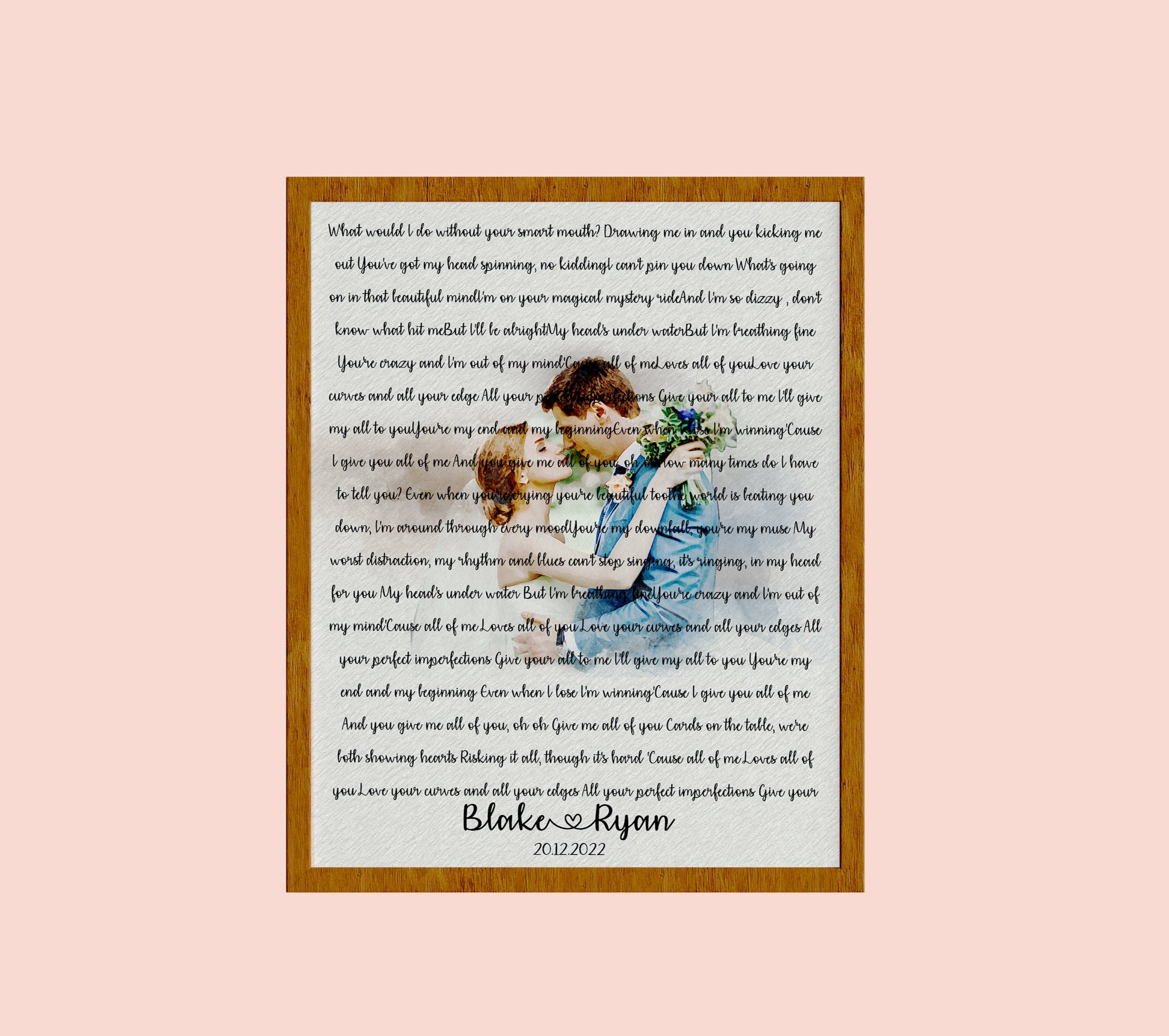 Wedding song lyrics with photo personalized first dance favorite song canvas print 1st anniversary