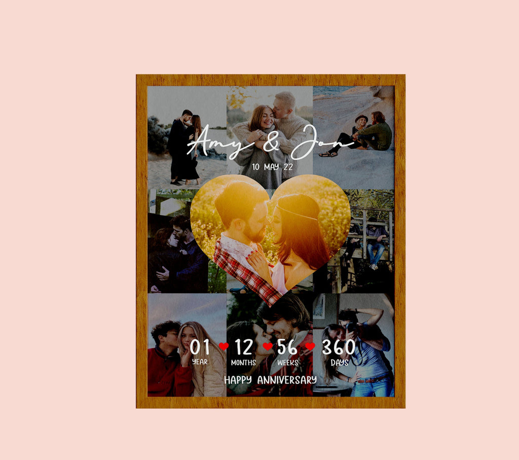 1 Year Anniversary Gift, Heart Photo Collage, First Anniversary Wall Art, Personalized Love Photo Print