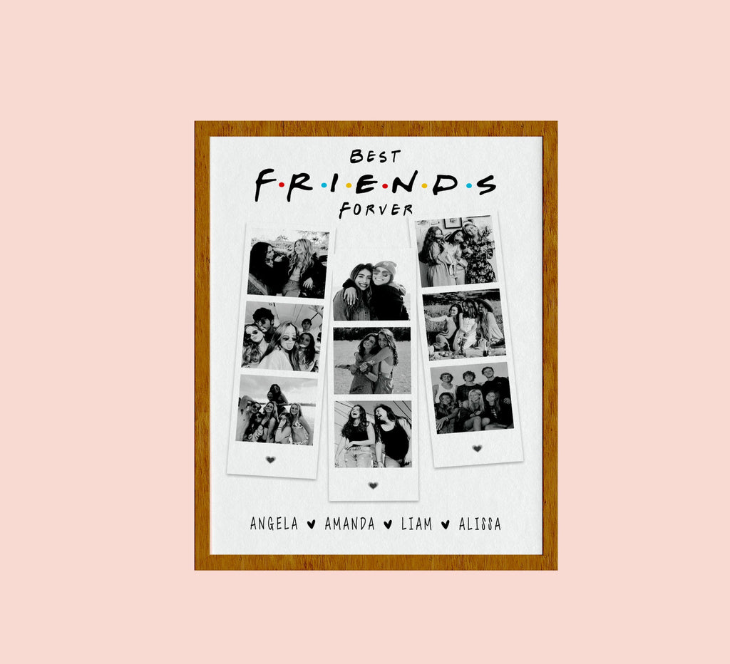 Framed photo collage with 'Best Friends Forever' text on a pink background