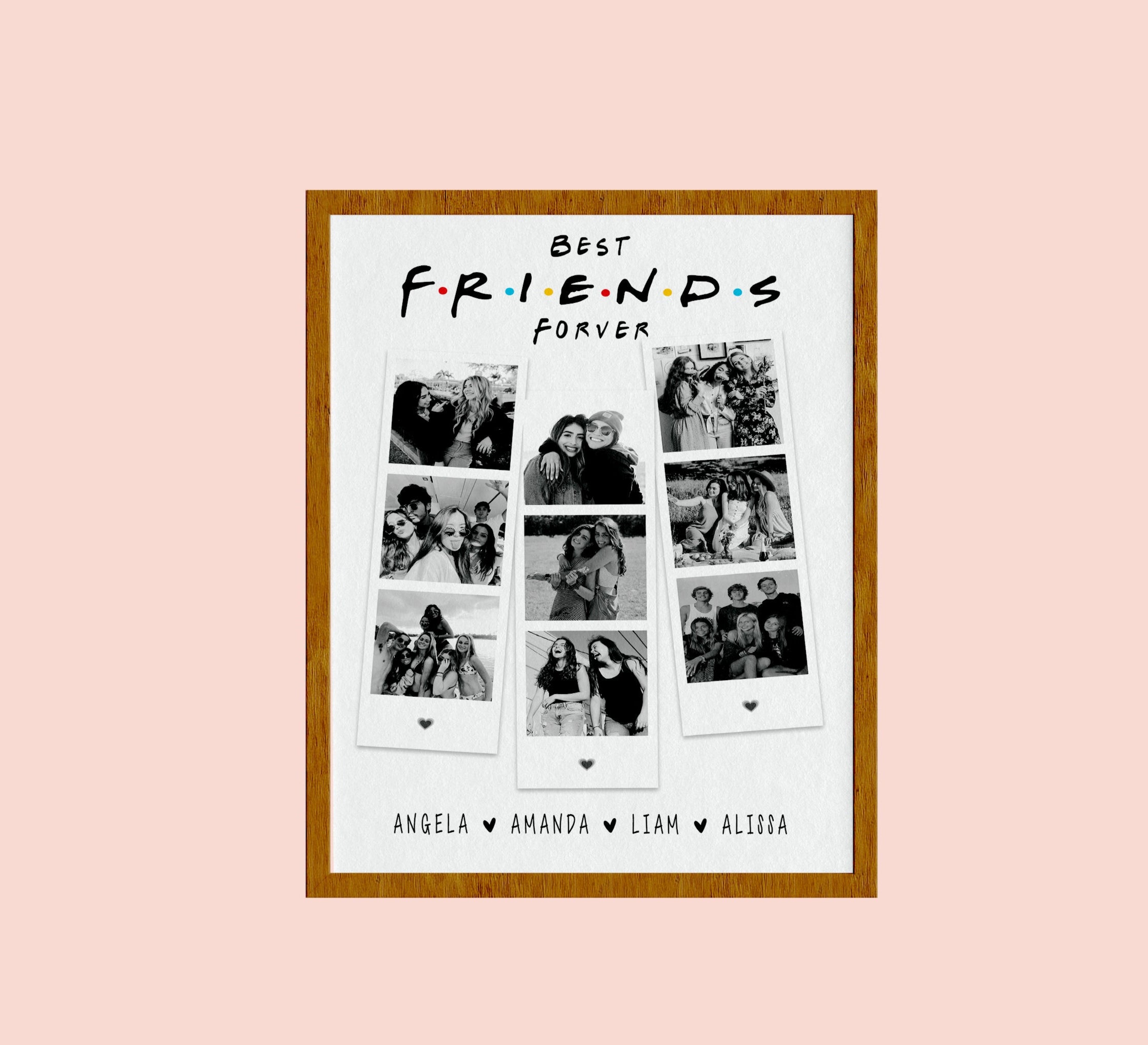Framed photo collage with 'Best Friends Forever' text on a pink background