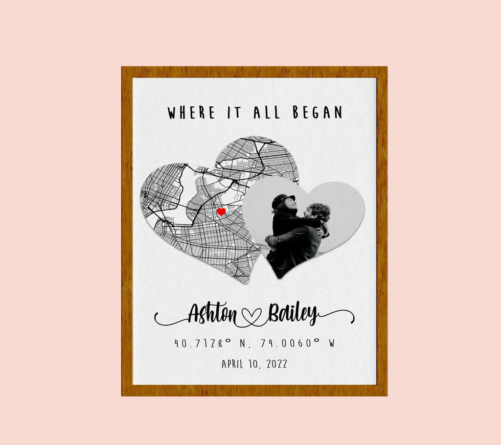 Where We Met Map/ Where it all began/ Couple Map/ Personalized Map/ Custom Map/ Anniversary Gift