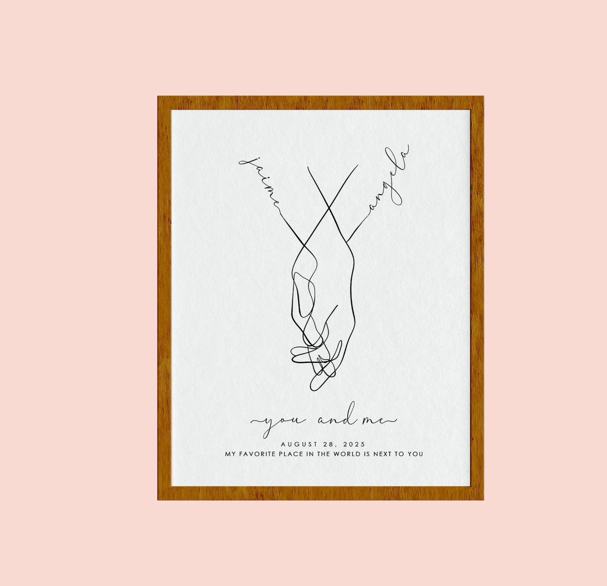 Wedding gift personalized with name date | Wedding picture hand in hand bride and groom | Anniversary Valentine's Day wedding anniversary