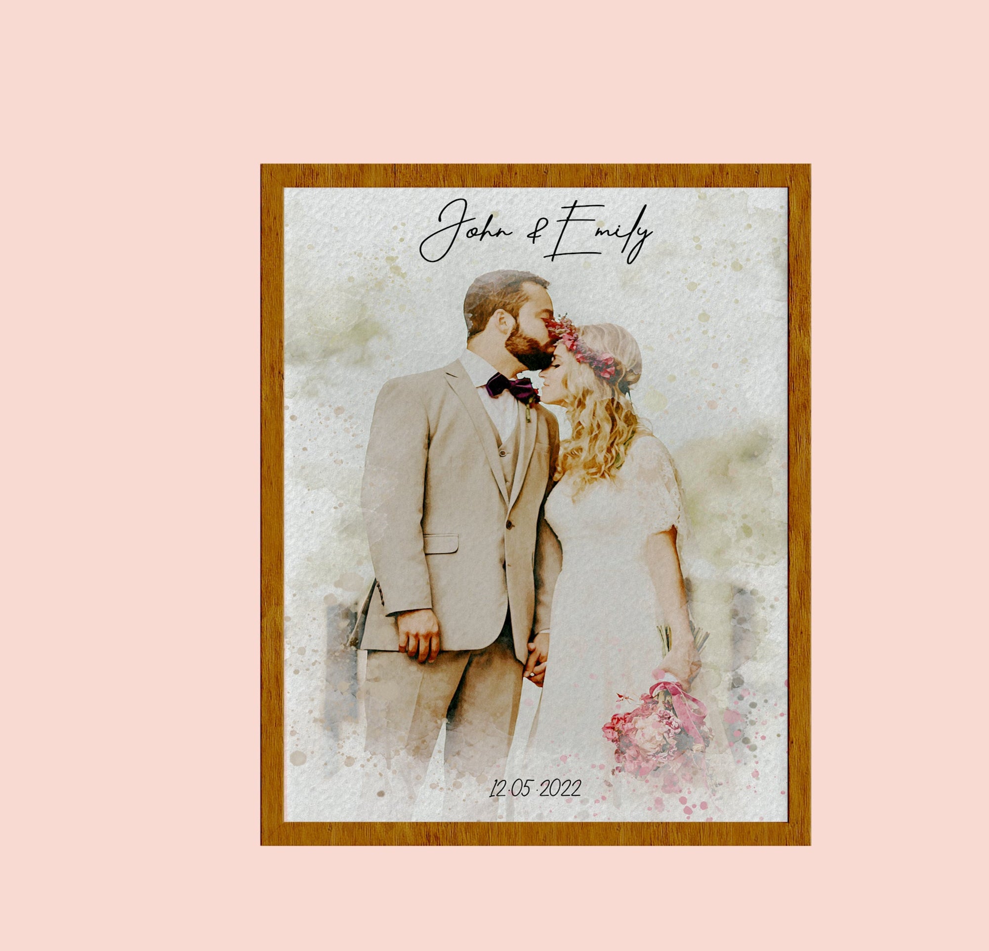 one year anniversary, cute canvas painting gift, custom portrait from photo, wedding decor