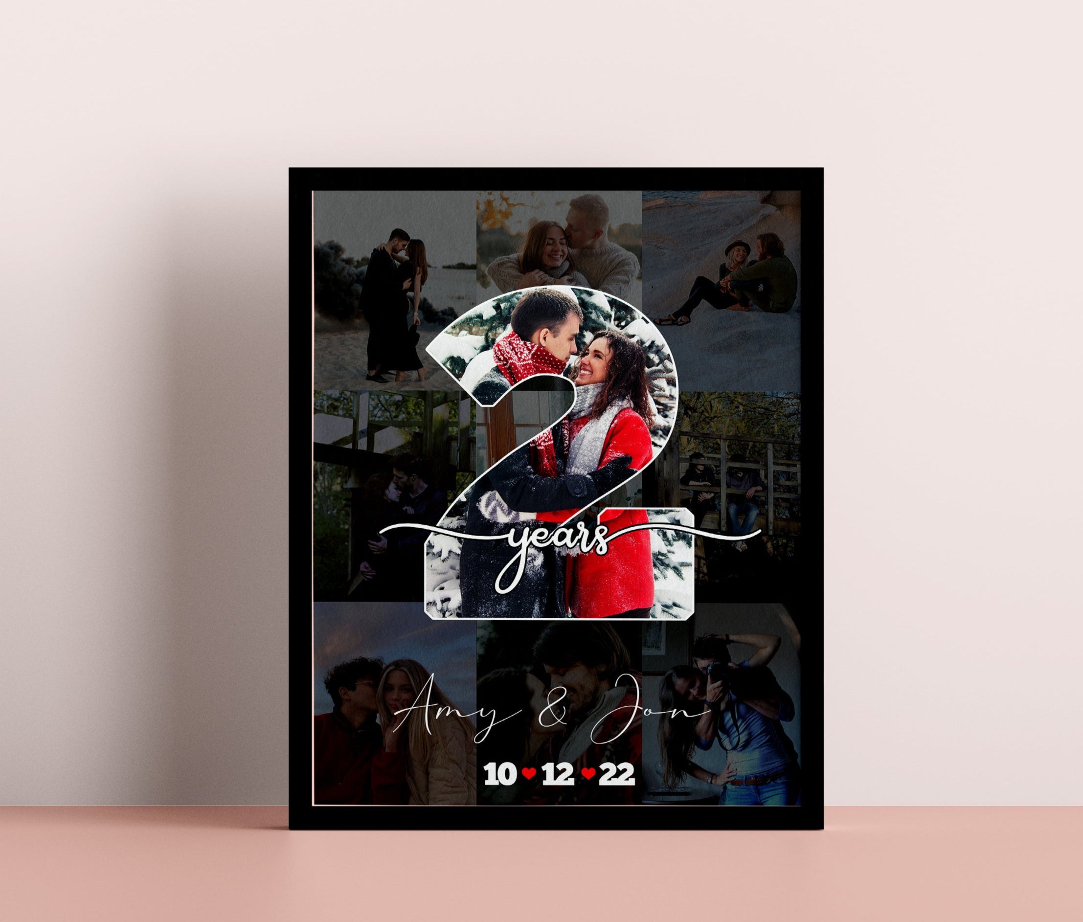 2 Year Anniversary Gift, Second Anniversary Art, Custom Couple Portrait Gift