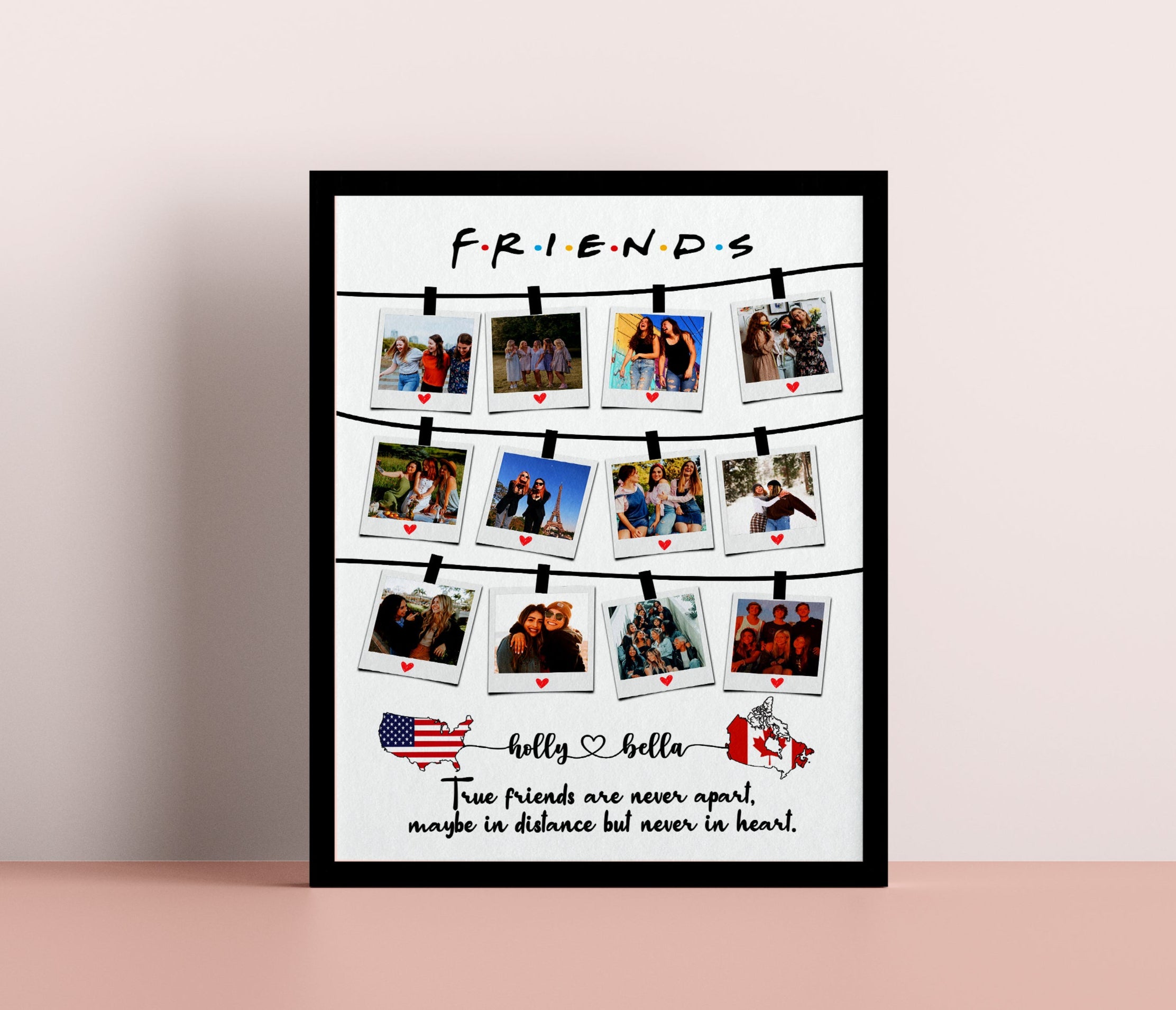 Long distance Personalized Two Map Location gift Best Friend , Bestie Photo collage gift ideas