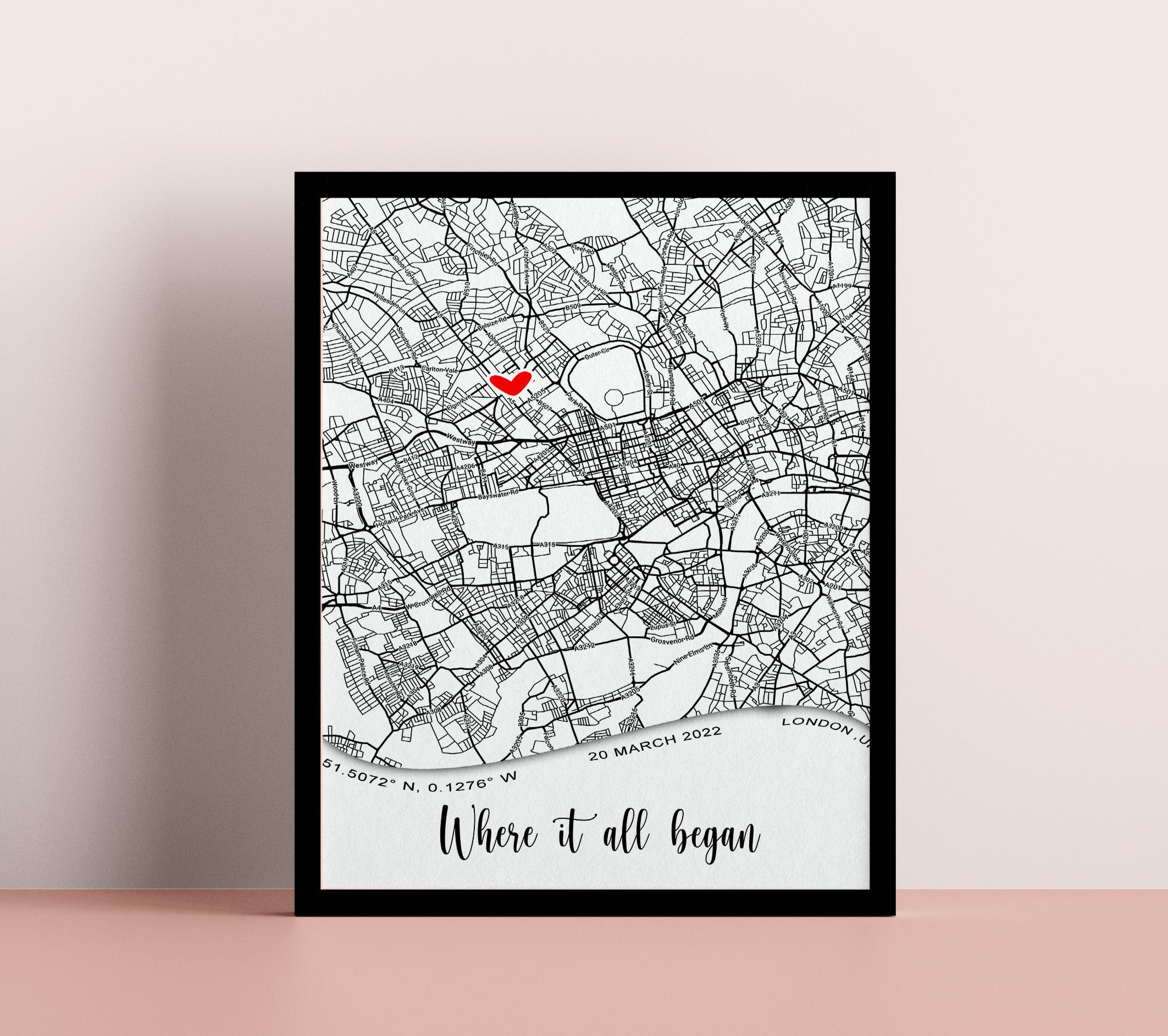 Personalized 'Where It All Began' Map – Custom First Date or Engagement Location Print, Unique Anniversary Gift