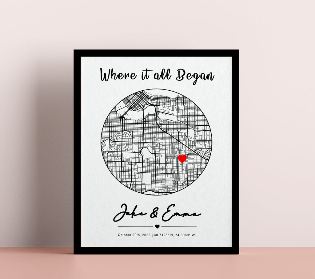 Anniversary Gifts, Where it all began, Where We Met Map, Custom Map Print, Birthday Gift