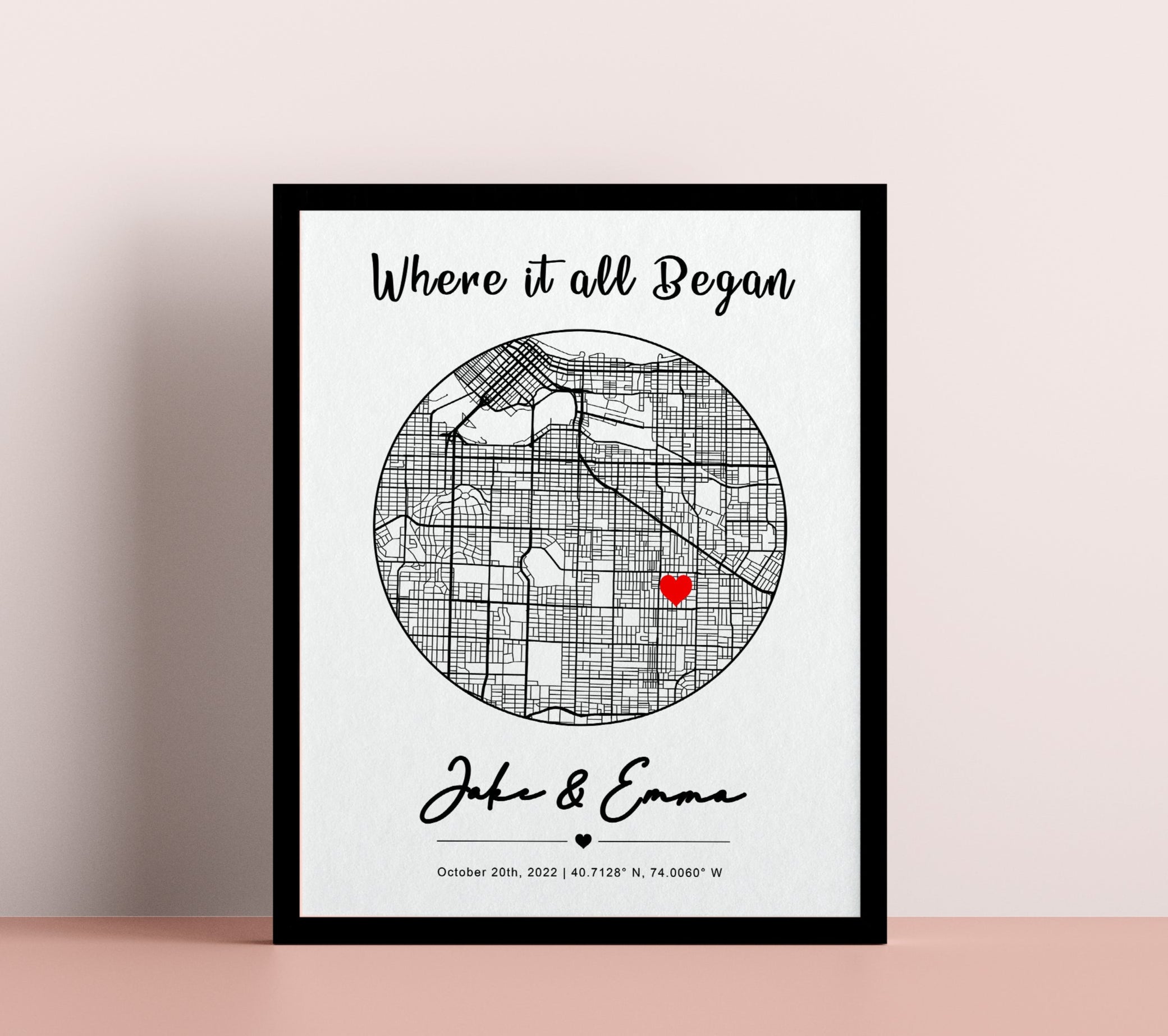 Anniversary Gifts, Where it all began, Where We Met Map, Custom Map Print, Birthday Gift