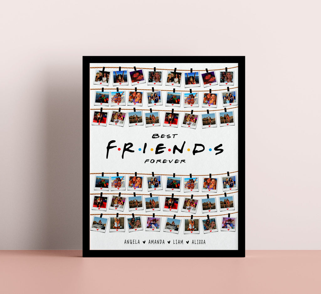 Framed poster with 'Best Friends Forever' text and photo collage on a light pink background