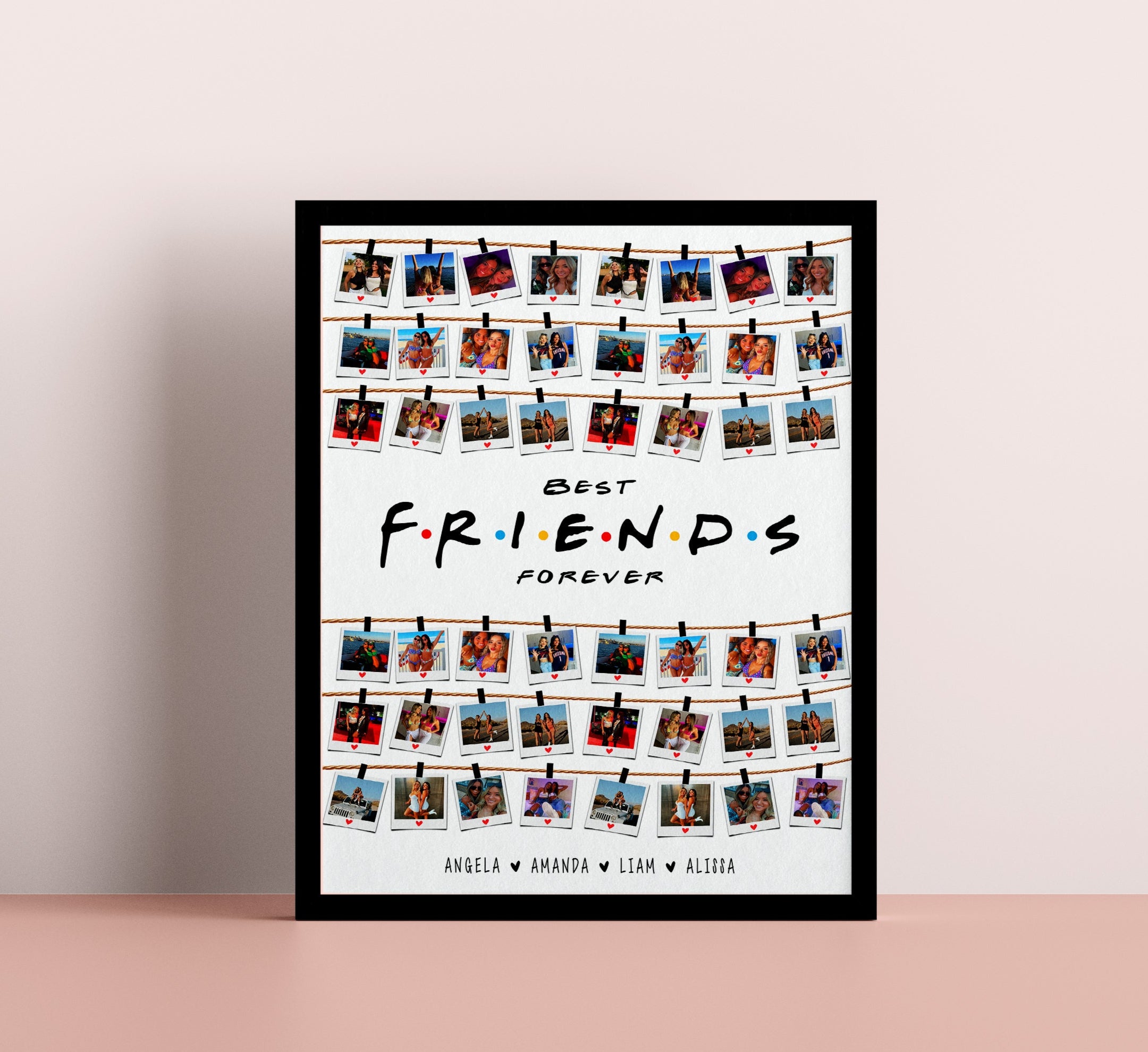 Framed poster with 'Best Friends Forever' text and photo collage on a light pink background