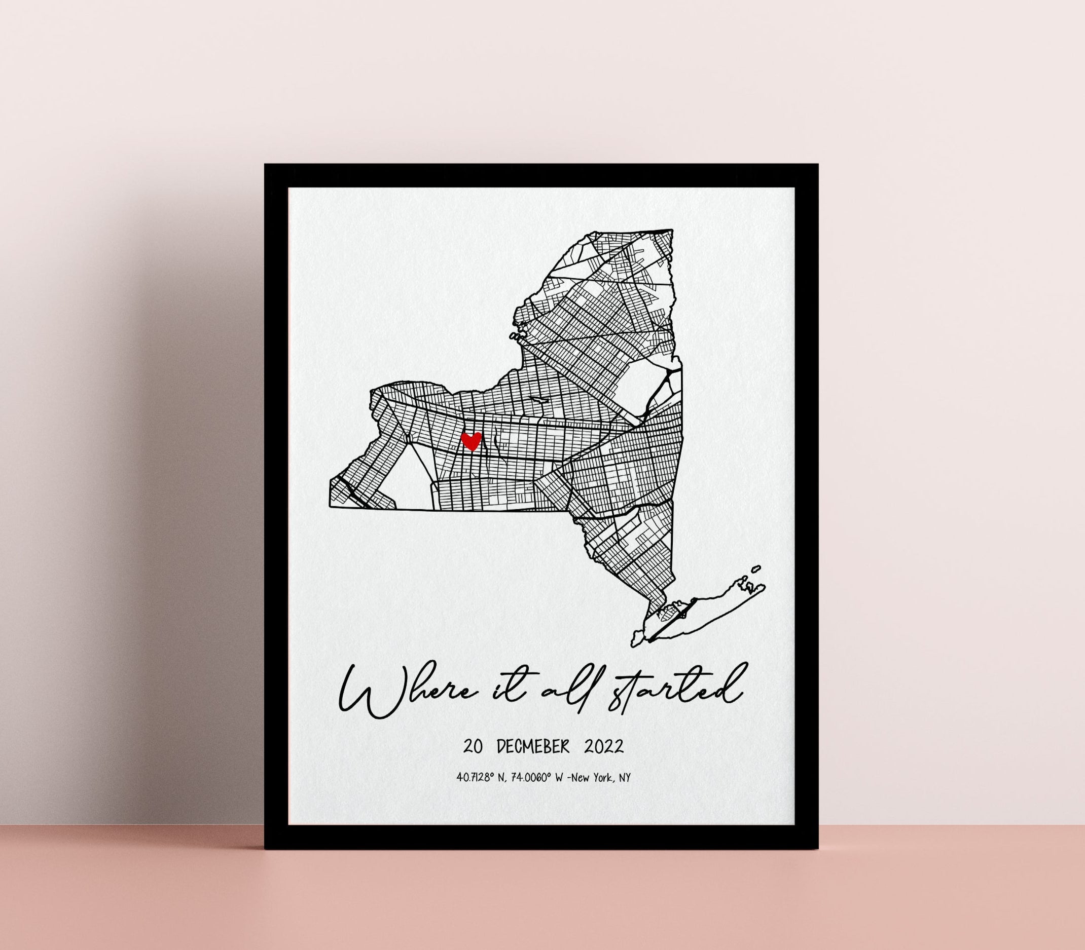 Where It All Began Custom Map Print | Our First Date Map | Wedding Anniversary Gift | Where We Met