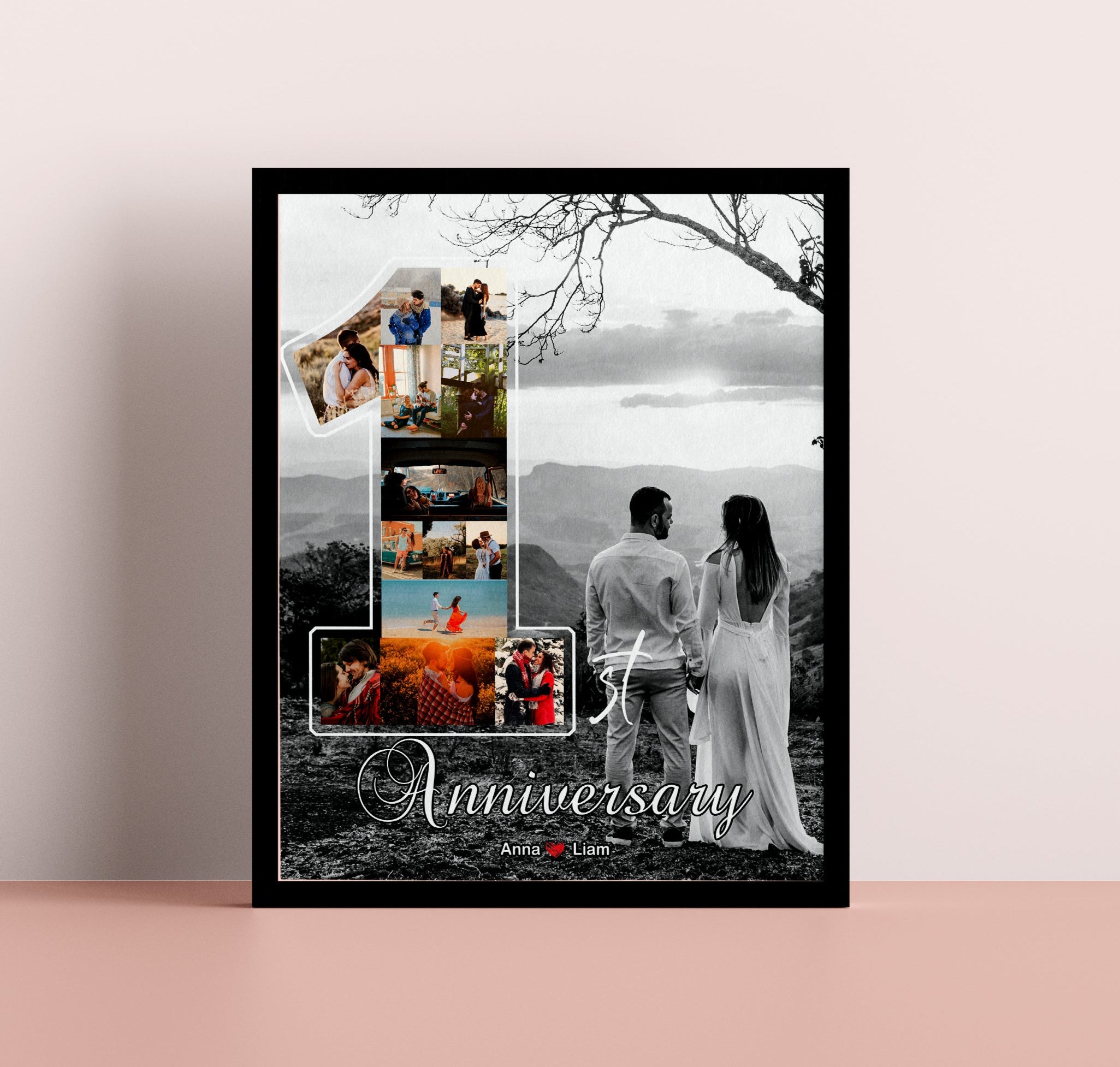 1st Anniversary Custom Photo Collage, 1 Year Wedding Gift for Husband, One Year Anniversary Gift for Boyfriend, First Anniversary Gift