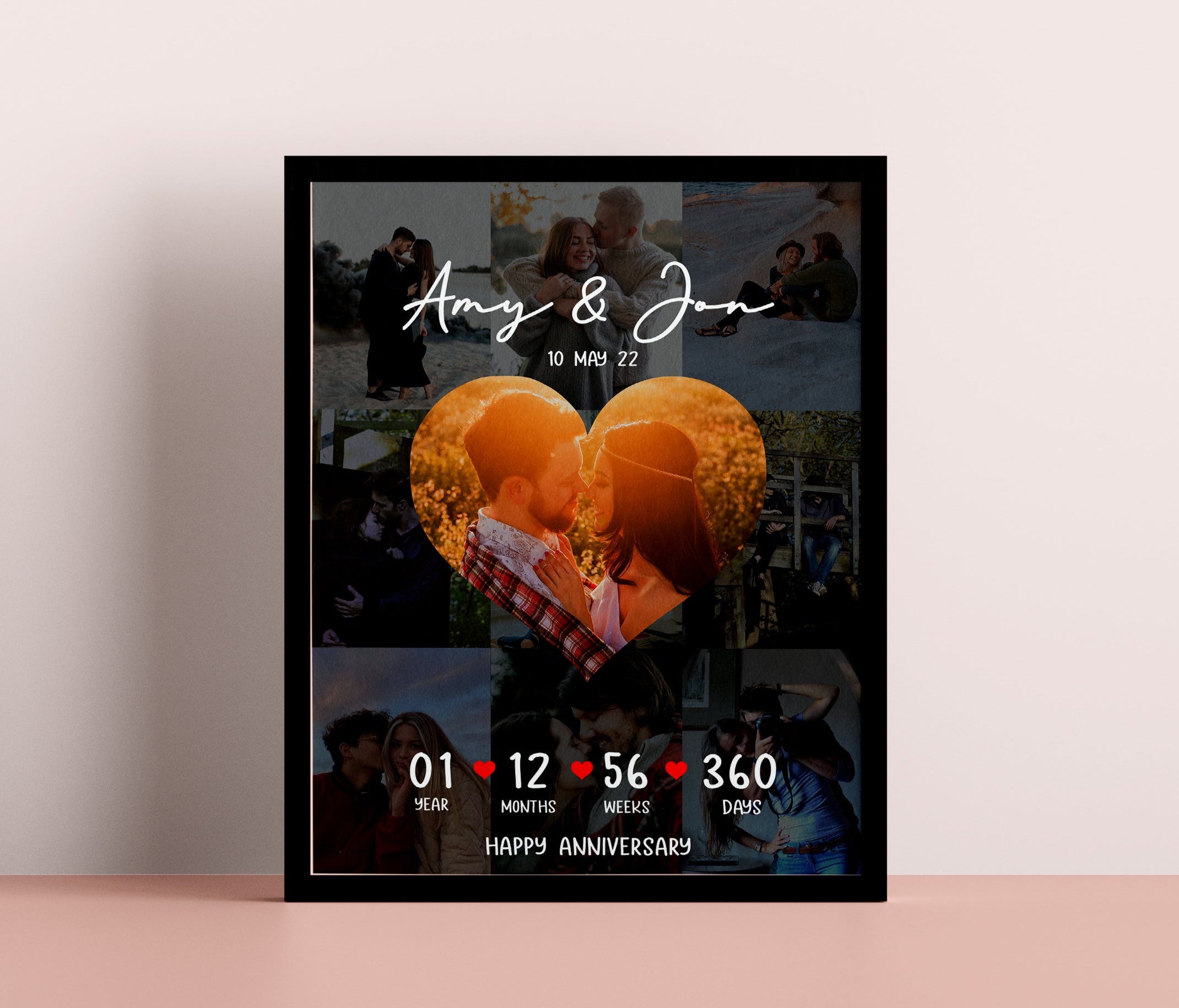 1 Year Anniversary Gift, Heart Photo Collage, First Anniversary Wall Art, Personalized Love Photo Print