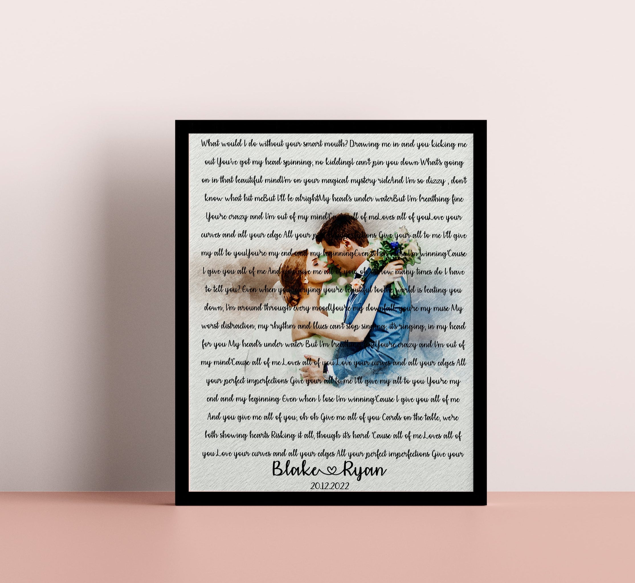 Wedding song lyrics with photo personalized first dance favorite song canvas print 1st anniversary