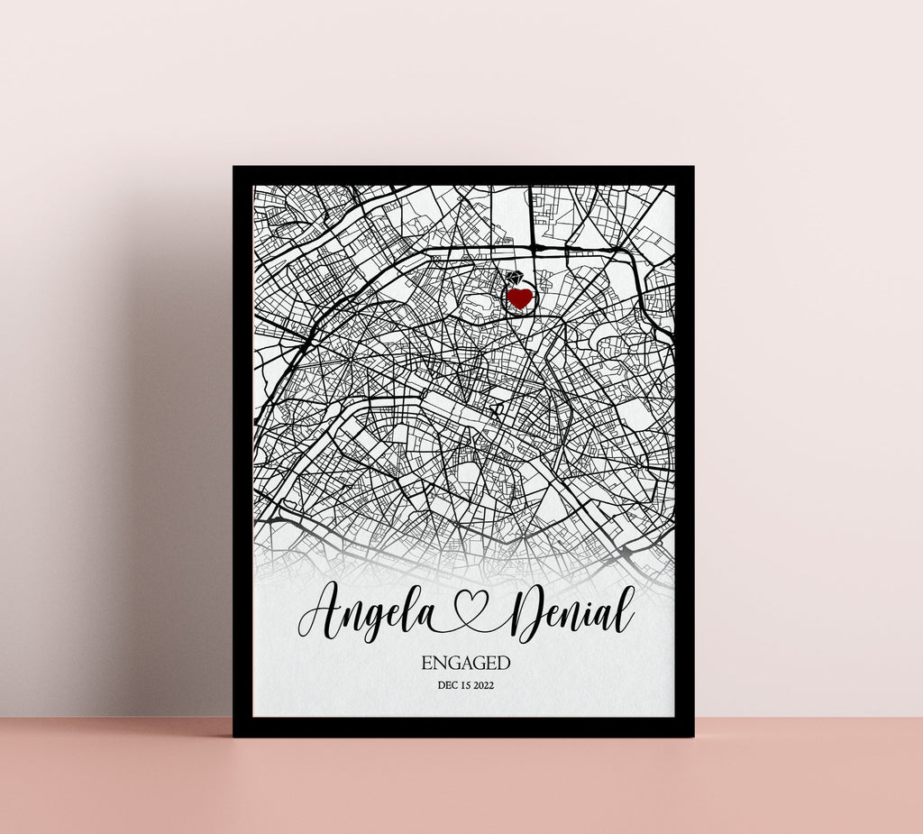 Personalised Engagement Map Present | Gift for Engaged Couple | Just Engaged Special Place Gift
