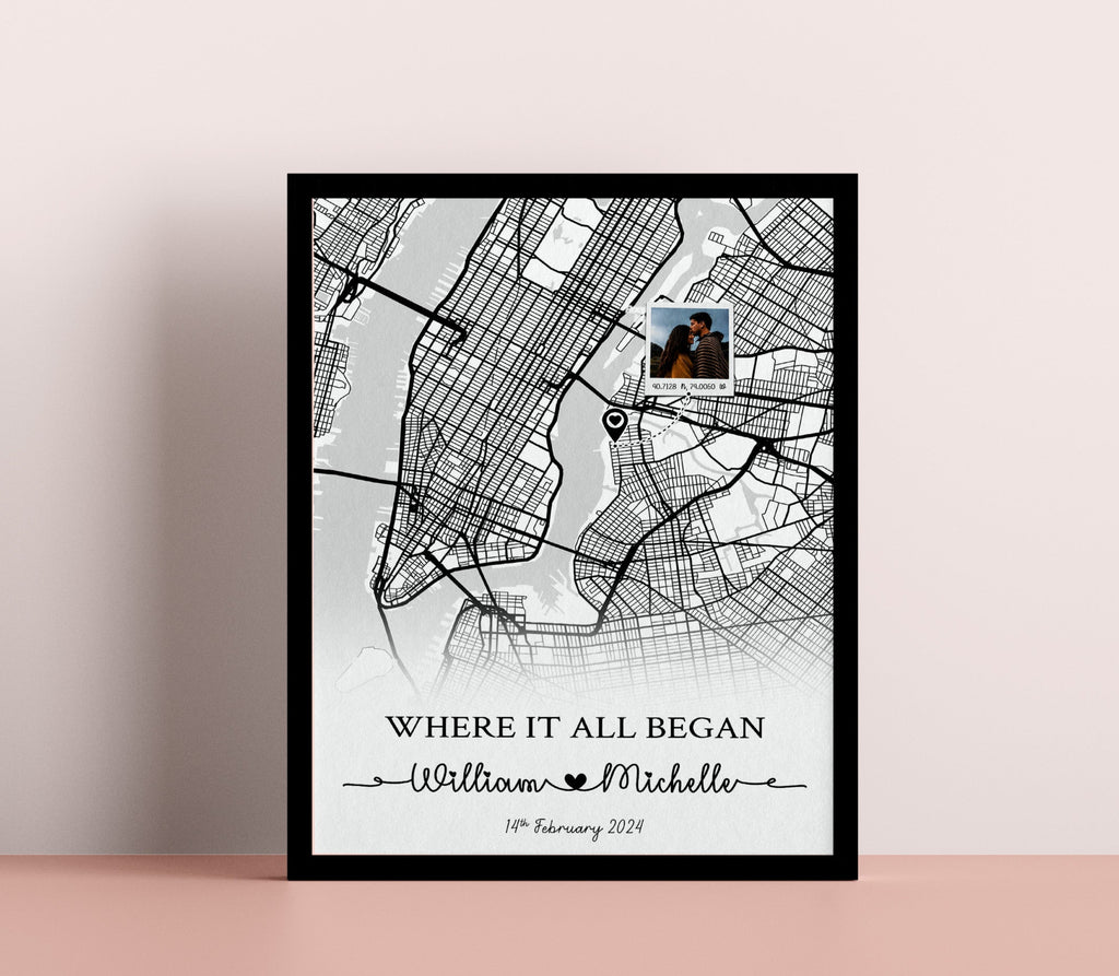 Where It All Began Map Anniversary Gift, First Date Custom Map Print ,Cute Relationship Gift, Personalized Map Print
