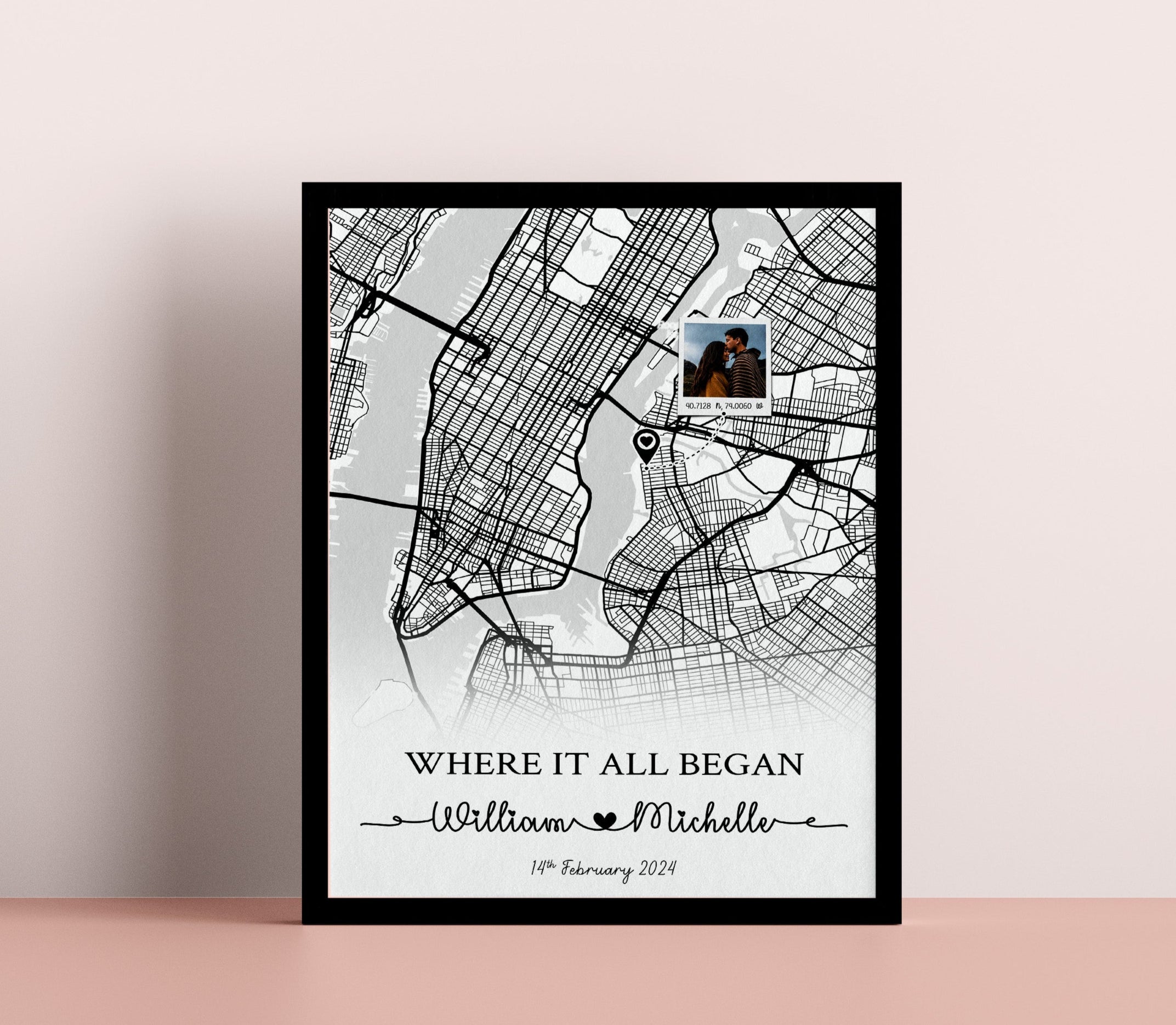 Where It All Began Map Anniversary Gift, First Date Custom Map Print ,Cute Relationship Gift, Personalized Map Print