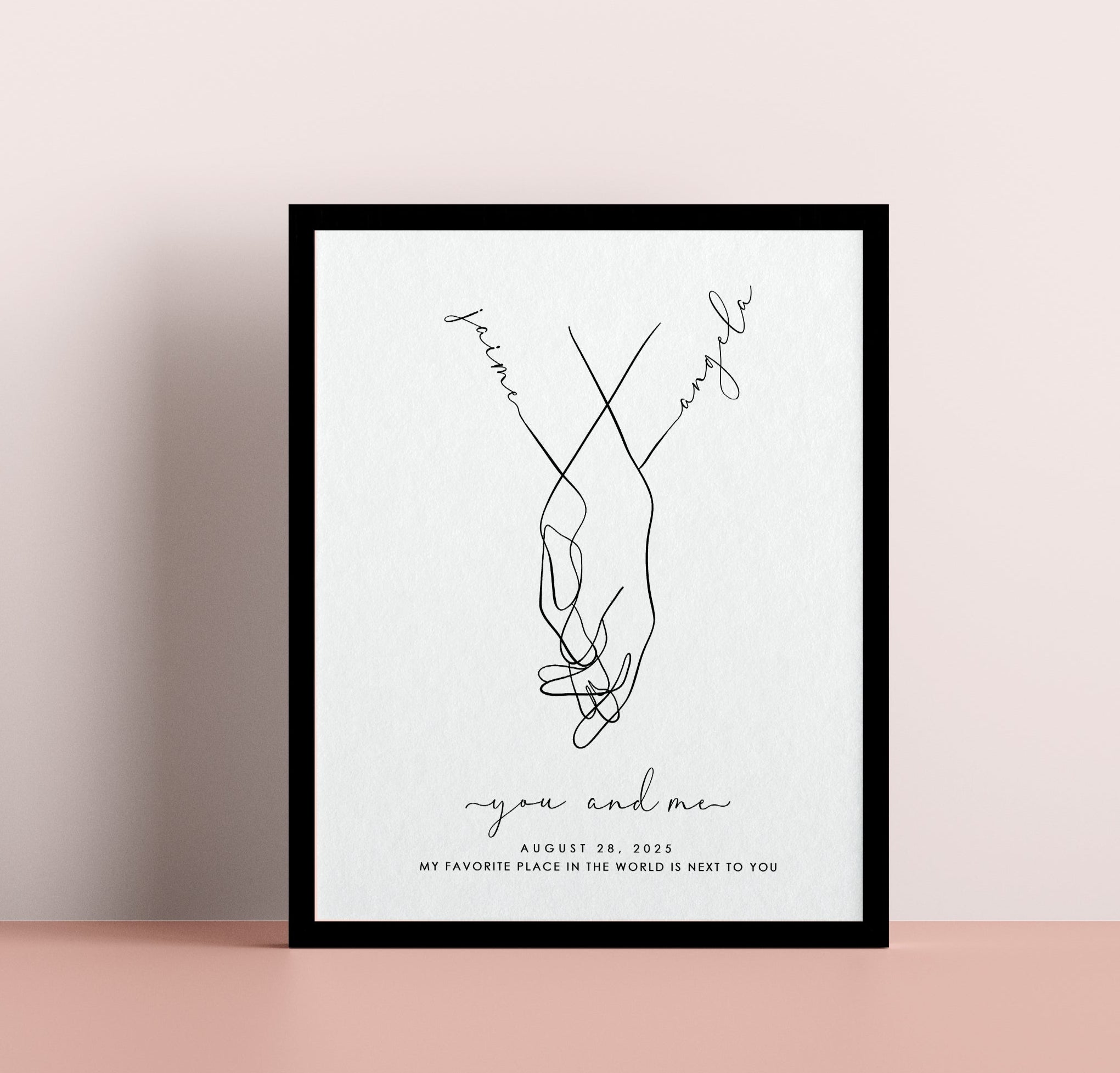 Wedding gift personalized with name date | Wedding picture hand in hand bride and groom | Anniversary Valentine's Day wedding anniversary